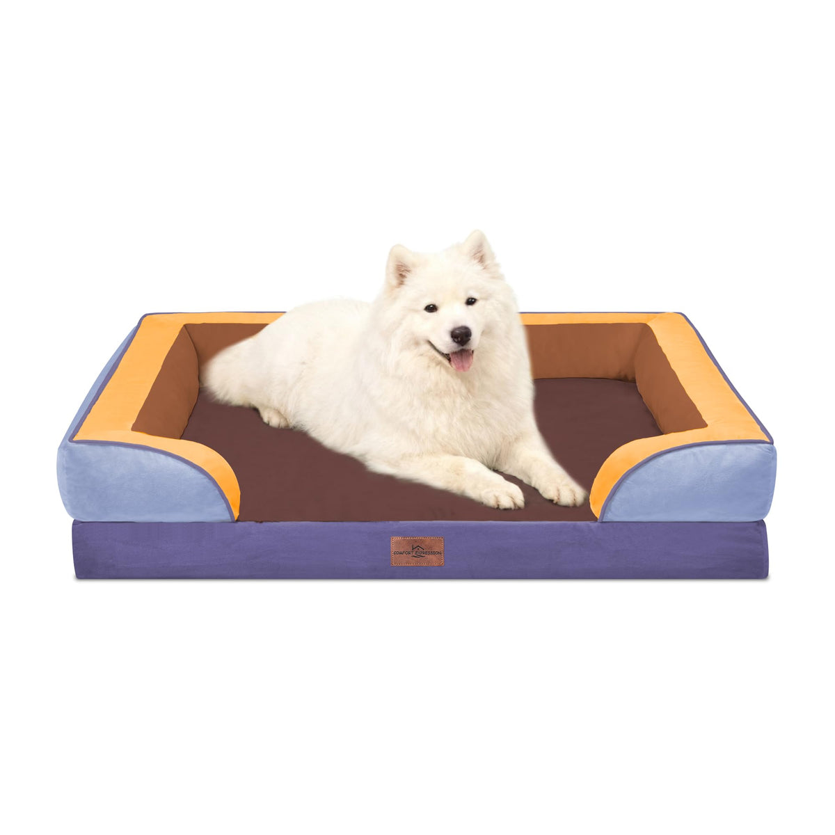 Comfort Expression Orthopedic Dog Bed for Extra Large Dogs with Bolster | Waterproof Dog Couch Bed with Washable Cover & Non-Slip Bottom, Supportive Egg Crate Foam XL Pet Bed, 42x30 Inch