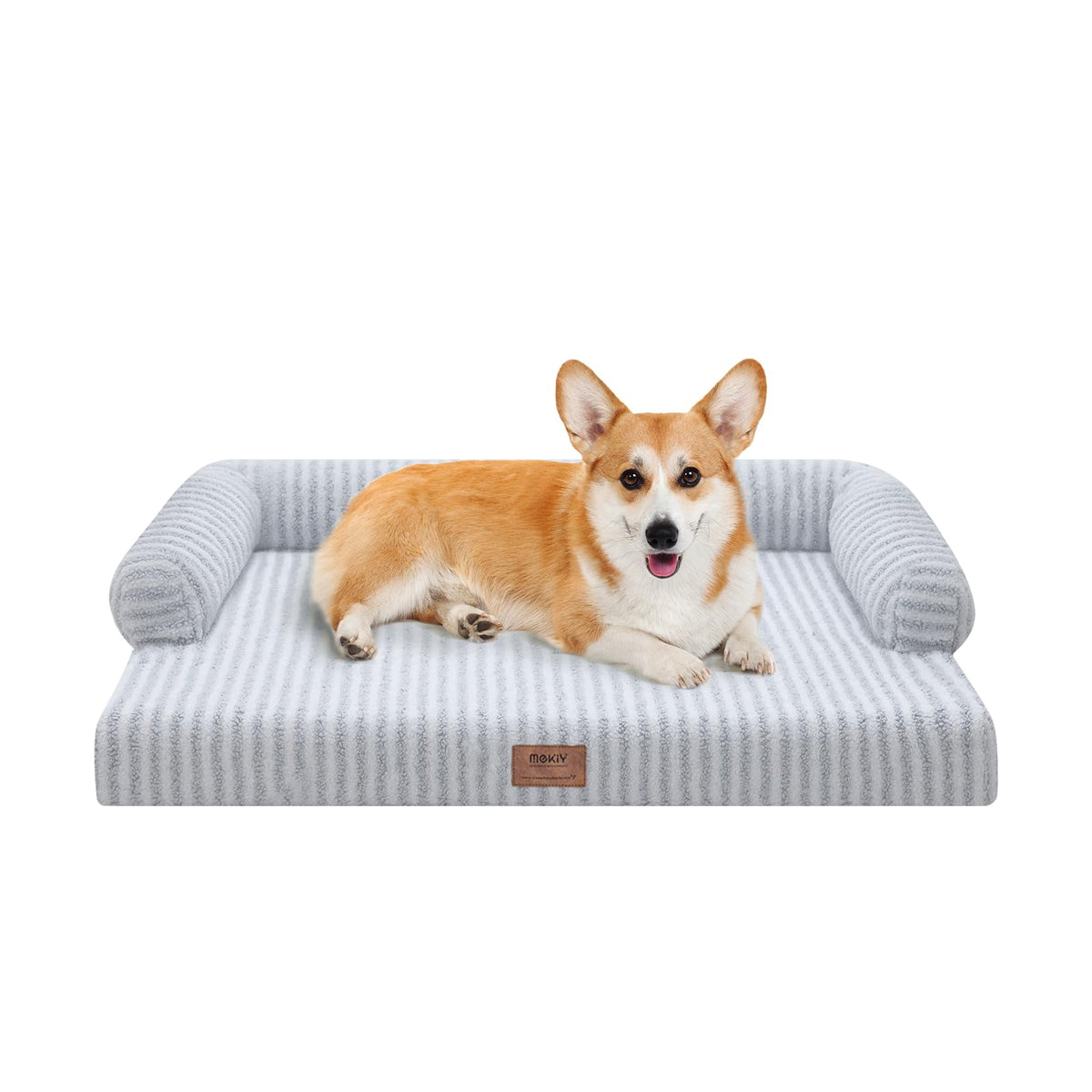 MEKIY Orthopedic Washable Dog Bed with Bolster for Medium to Large Dogs | Pillow Support for Neck Relief, Egg Crate Foam, Waterproof Liner, Anti-Slip Bottom, Removable Bolster Cover, 36 x 27 Inch