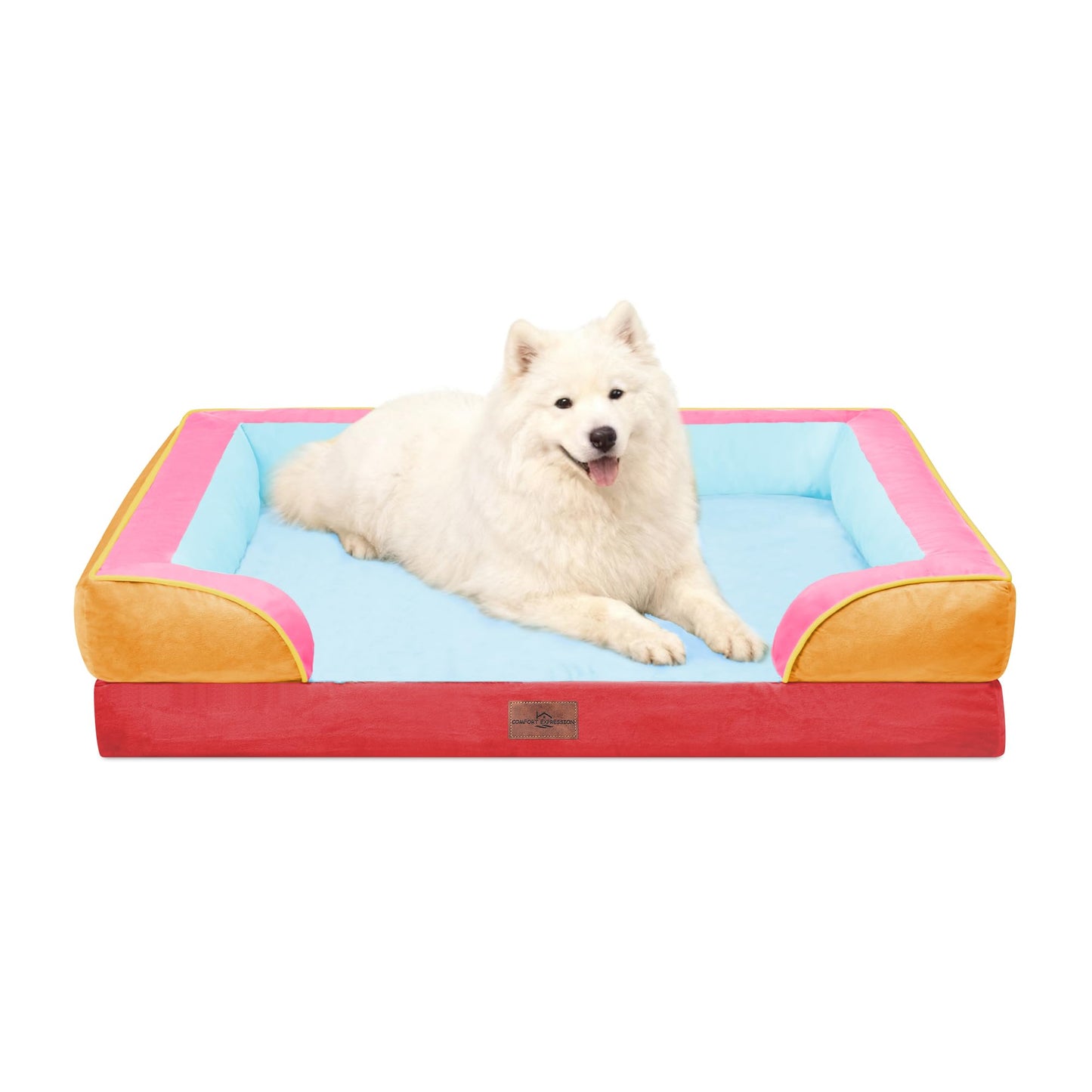 Comfort Expression Orthopedic Dog Bed for Extra Large Dogs with Bolster | Waterproof Dog Couch Bed with Washable Cover & Non-Slip Bottom, Supportive Egg Crate Foam XL Pet Bed, 42x30 Inch