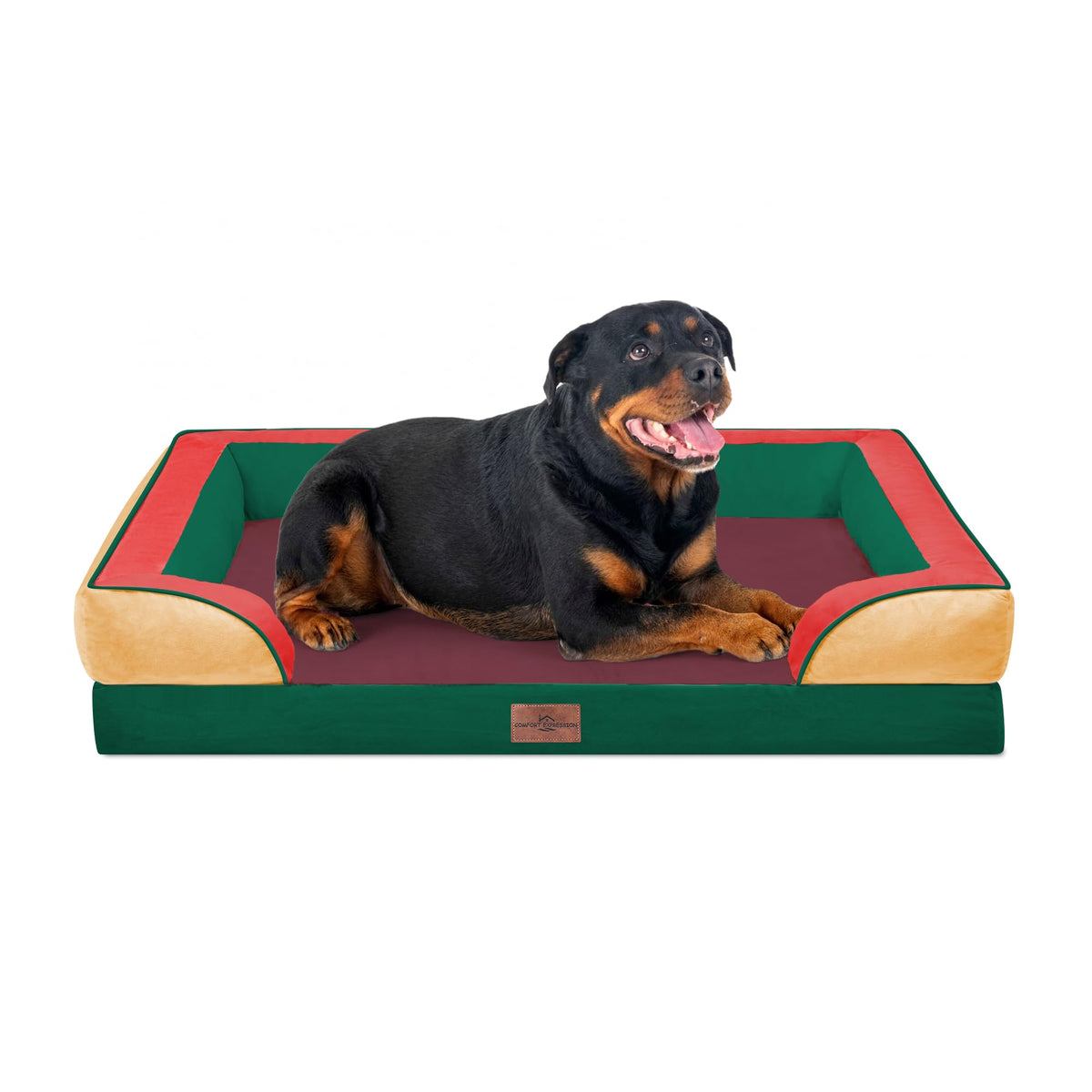 Comfort Expression Orthopedic Dog Bed for Extra Large Dogs with Bolster | Waterproof Dog Couch Bed with Washable Cover & Non-Slip Bottom, Supportive Egg Crate Foam XL Pet Bed, 42x30 Inch