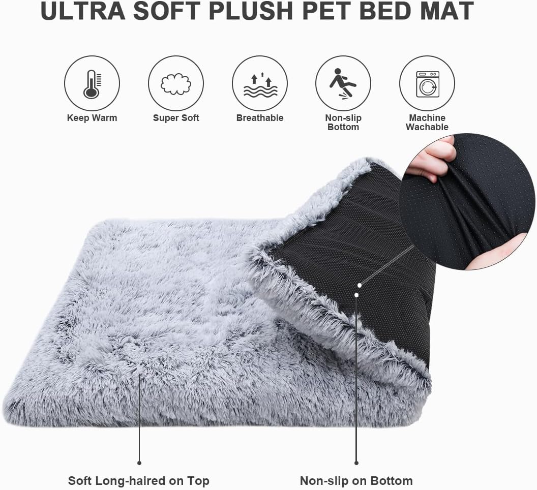 Vonabem Large Dog Bed Crate Pad 36 inch, Washable Pet Beds Medium Small Sized Dogs, Deluxe Plush Warm Anti-Slip Puppy Mats for Sleeping, Soft Kennel Pads 35 * 23 inch Grey