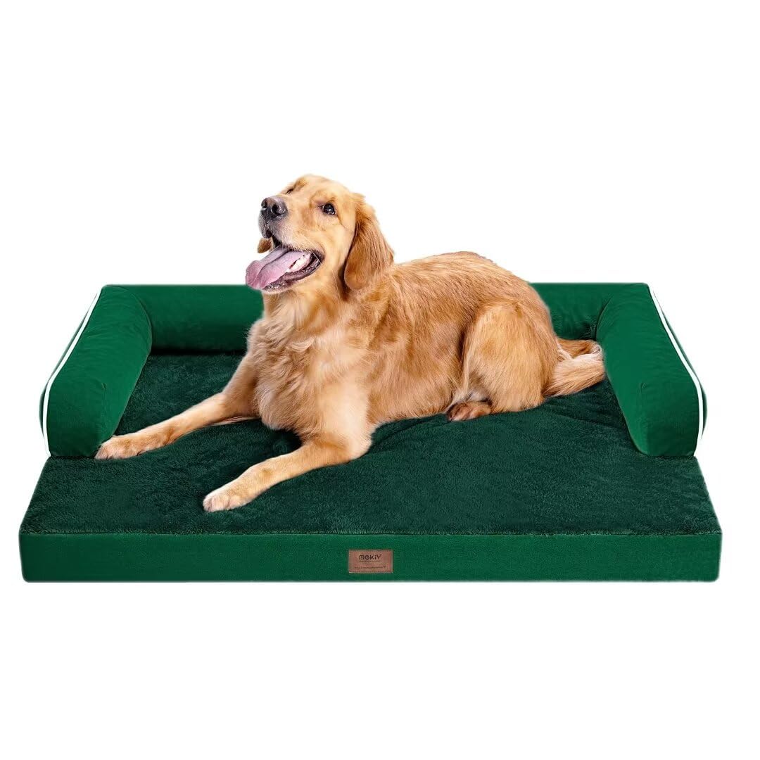 MEKIY Orthopedic Washable Dog Bed with Bolster for Medium to Large Dogs | Pillow Support for Neck Relief, Egg Crate Foam, Waterproof Liner, Anti-Slip Bottom, Removable Bolster Cover, 36 x 27 Inch