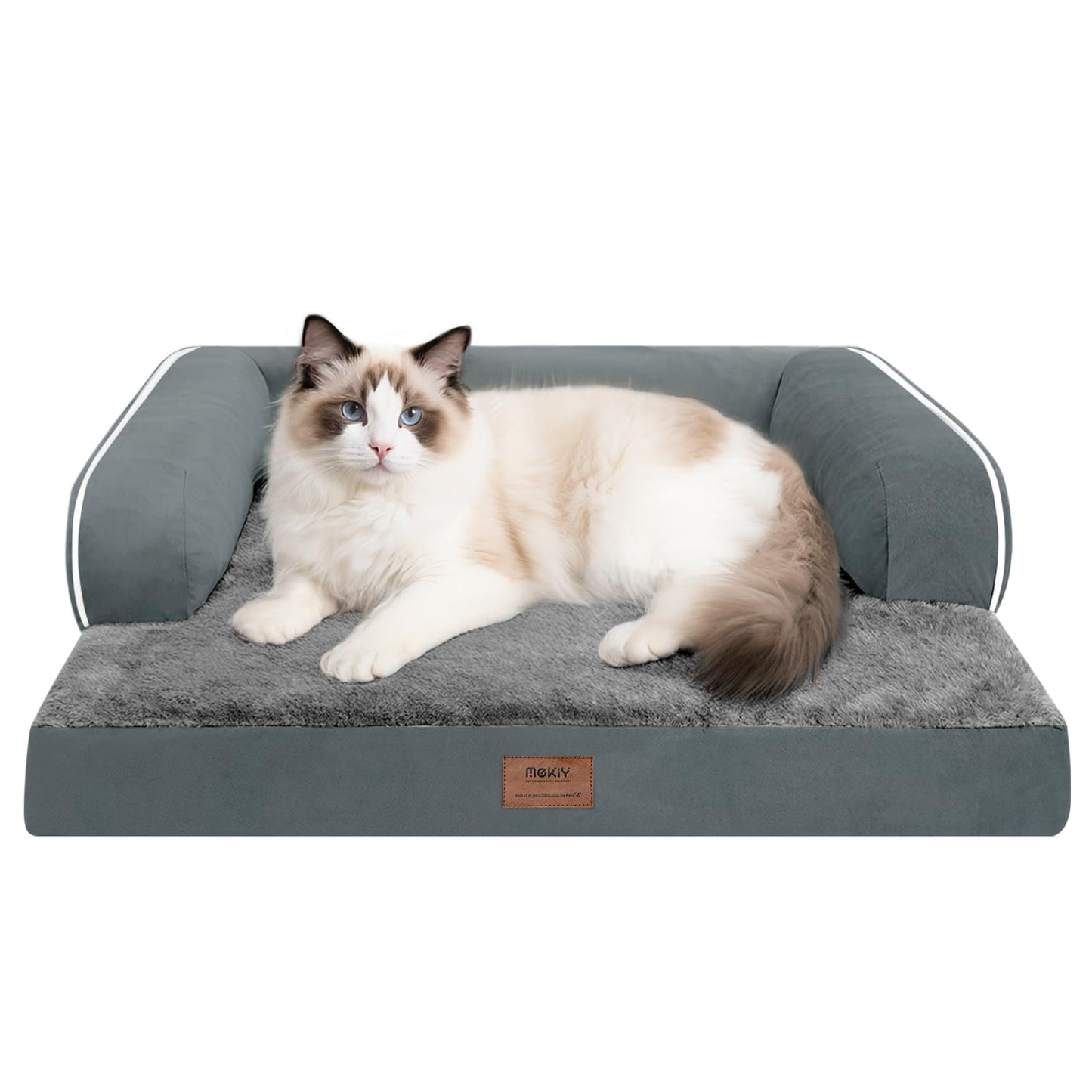 MEKIY Orthopedic Washable Dog Bed with Bolster for Medium to Large Dogs | Pillow Support for Neck Relief, Egg Crate Foam, Waterproof Liner, Anti-Slip Bottom, Removable Bolster Cover, 36 x 27 Inch