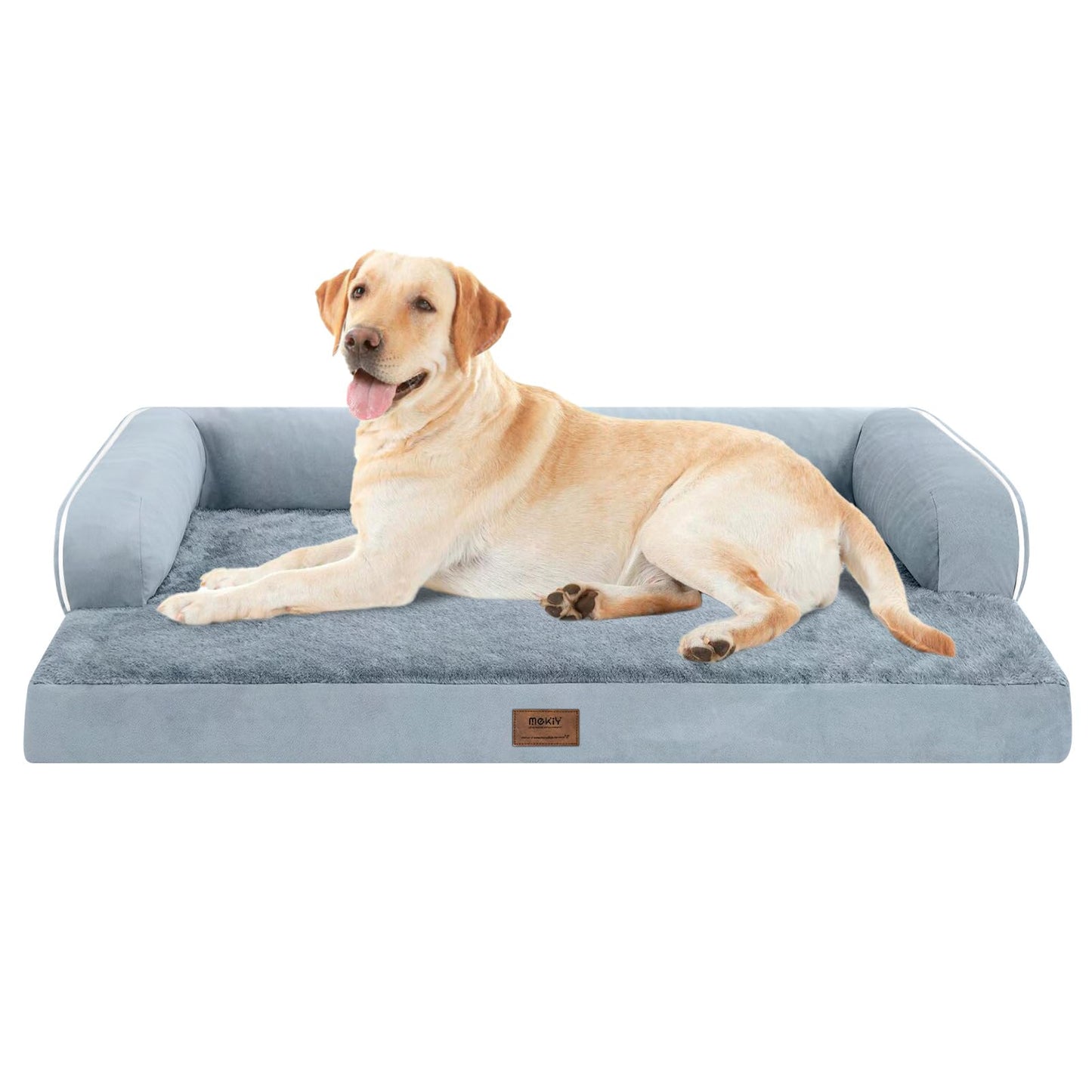 MEKIY Orthopedic Washable Dog Bed with Bolster for Medium to Large Dogs | Pillow Support for Neck Relief, Egg Crate Foam, Waterproof Liner, Anti-Slip Bottom, Removable Bolster Cover, 36 x 27 Inch
