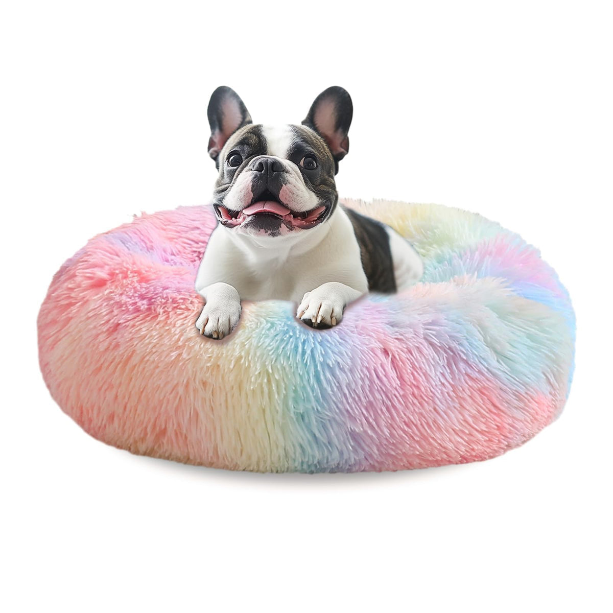 JOLLYVOGUE Small Dog Bed, Calming Dog Beds for Small Dogs & Indoor Cats - 20 Inches Donut Washable Cat Bed for Kittens & Puppies, Round Fluffy Plush Faux Fur Pet Beds(Smoke Grey)