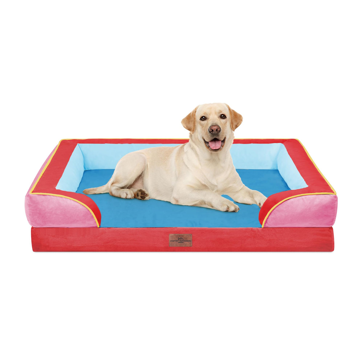 Comfort Expression Orthopedic Dog Bed for Extra Large Dogs with Bolster | Waterproof Dog Couch Bed with Washable Cover & Non-Slip Bottom, Supportive Egg Crate Foam XL Pet Bed, 42x30 Inch