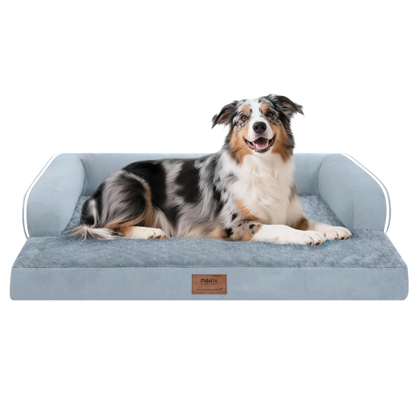 MEKIY Orthopedic Washable Dog Bed with Bolster for Medium to Large Dogs | Pillow Support for Neck Relief, Egg Crate Foam, Waterproof Liner, Anti-Slip Bottom, Removable Bolster Cover, 36 x 27 Inch