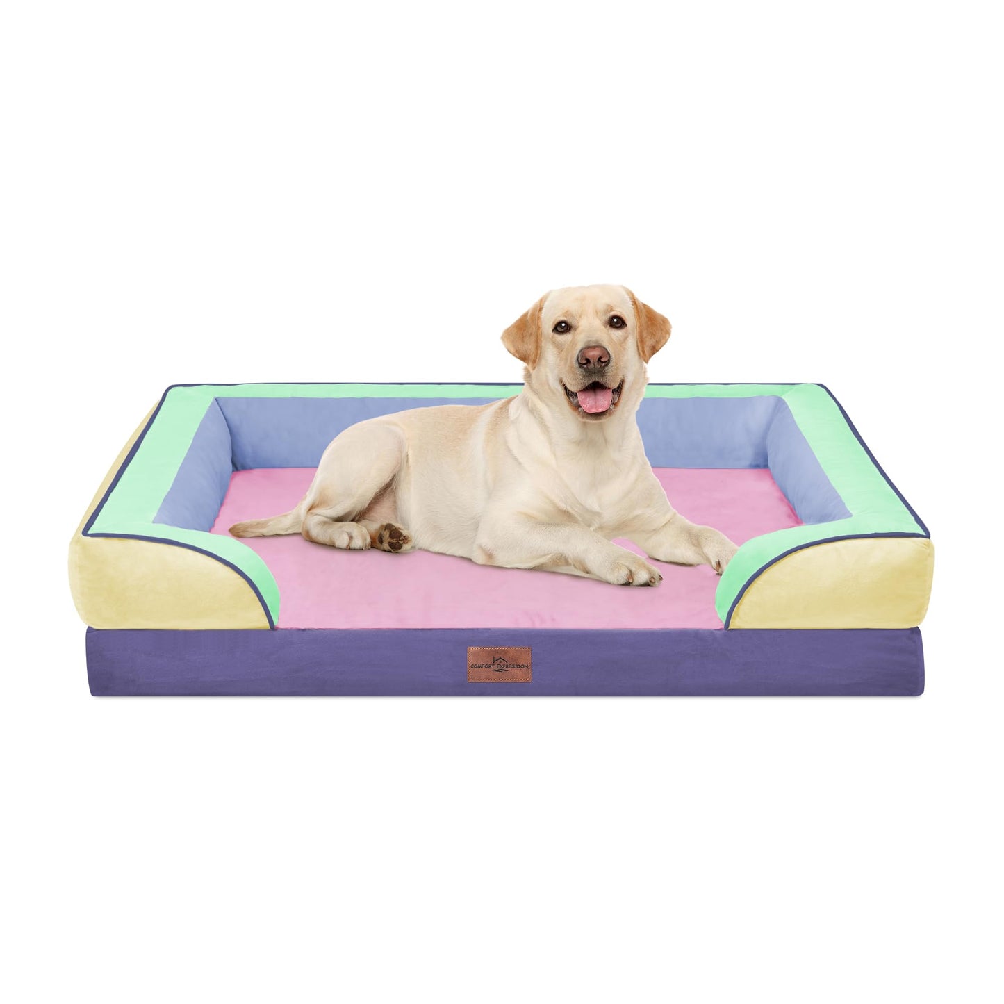 Comfort Expression Orthopedic Dog Bed for Extra Large Dogs with Bolster | Waterproof Dog Couch Bed with Washable Cover & Non-Slip Bottom, Supportive Egg Crate Foam XL Pet Bed, 42x30 Inch