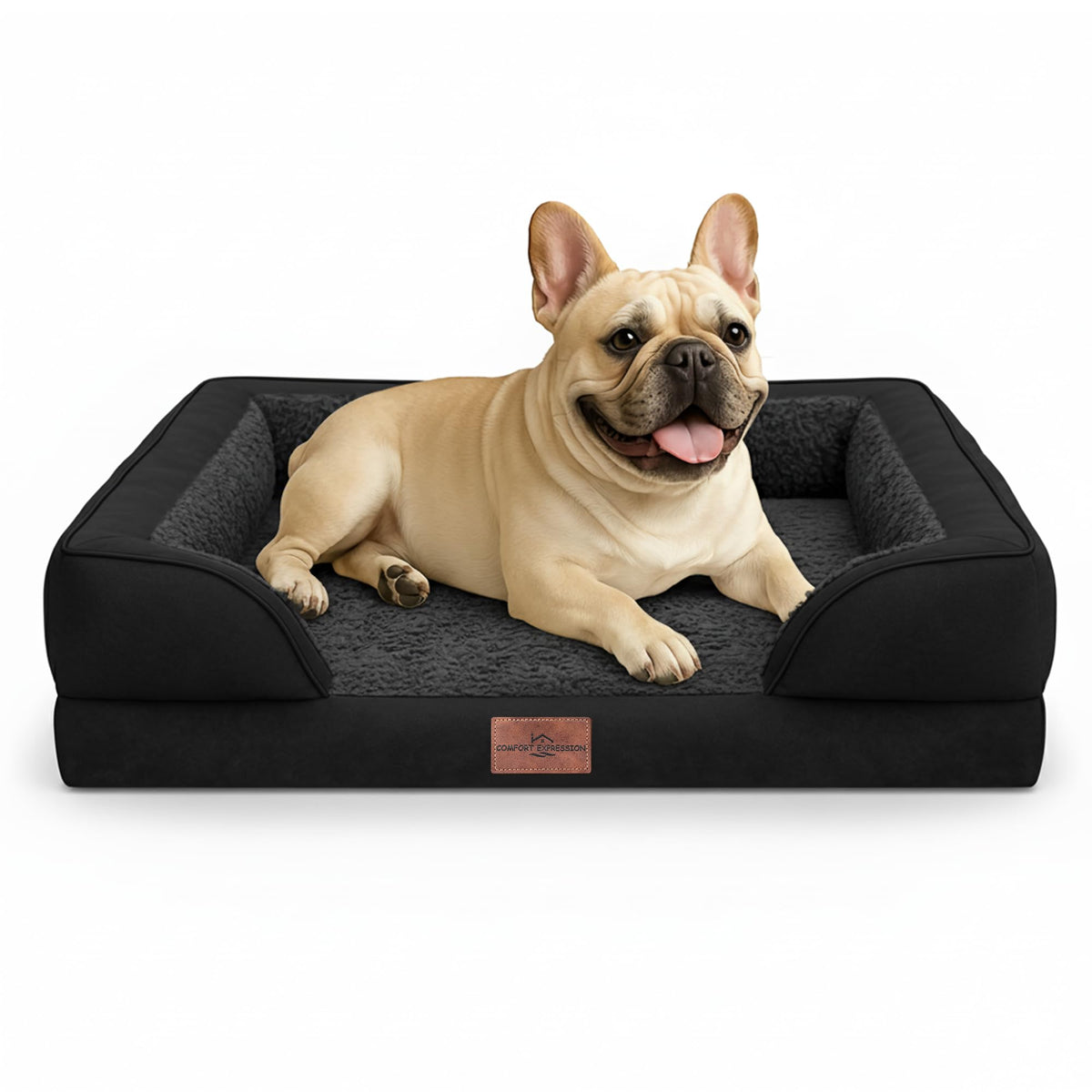 Comfort Expression Orthopedic Dog Bed for Extra Large Dogs with Bolster | Waterproof Dog Couch Bed with Washable Cover & Non-Slip Bottom, Supportive Egg Crate Foam XL Pet Bed, 42x30 Inch