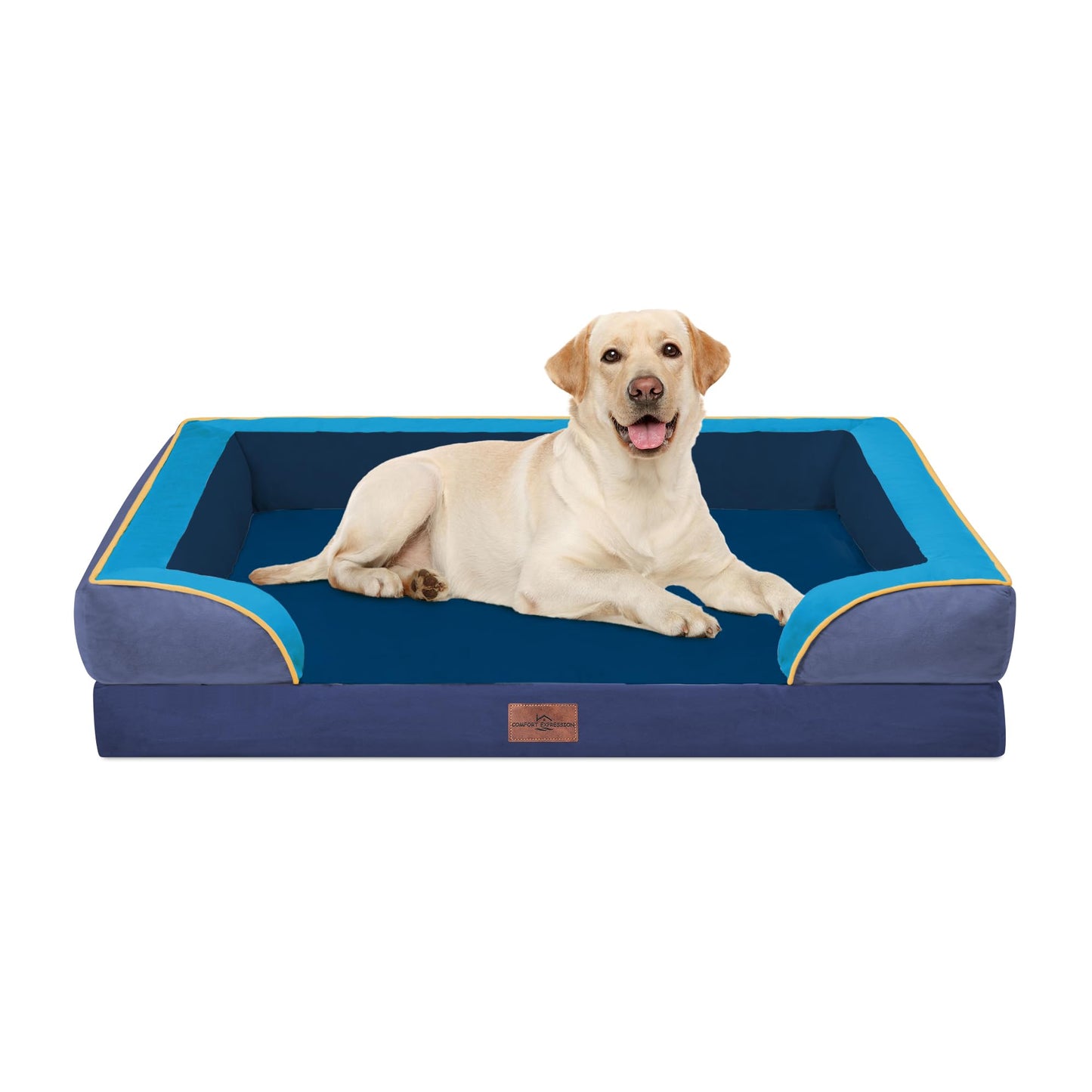 Comfort Expression Orthopedic Dog Bed for Extra Large Dogs with Bolster | Waterproof Dog Couch Bed with Washable Cover & Non-Slip Bottom, Supportive Egg Crate Foam XL Pet Bed, 42x30 Inch