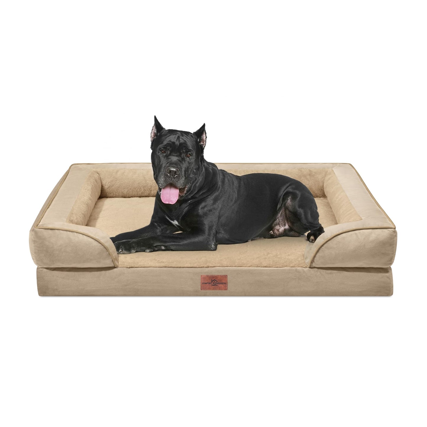 Comfort Expression Orthopedic Dog Bed for Extra Large Dogs with Bolster | Waterproof Dog Couch Bed with Washable Cover & Non-Slip Bottom, Supportive Egg Crate Foam XL Pet Bed, 42x30 Inch