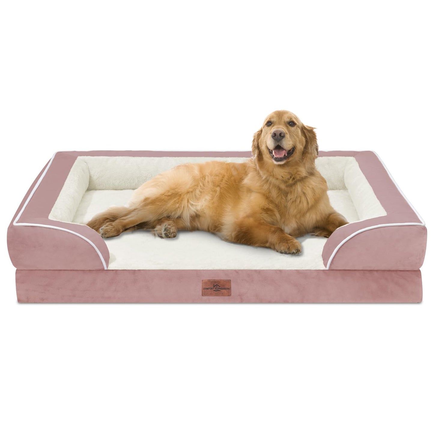 Comfort Expression Orthopedic Dog Bed for Extra Large Dogs with Bolster | Waterproof Dog Couch Bed with Washable Cover & Non-Slip Bottom, Supportive Egg Crate Foam XL Pet Bed, 42x30 Inch