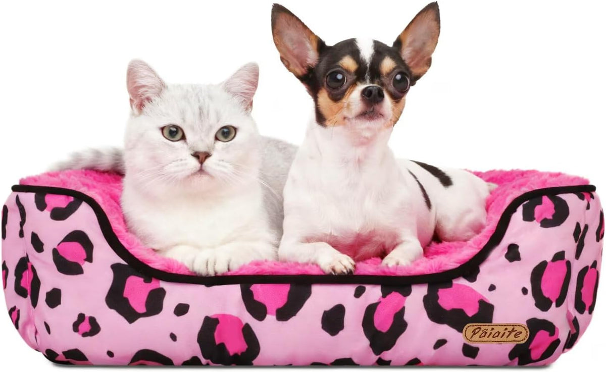 Rectangle Washable Dog Bed for Large, Medium & Small Dogs – Soft Calming Puppy Beds, Durable Warm Pet Sofa with Non-Slip Bottom for Indoor Use.Pink S Size (18.9"x18.9"x6.3")