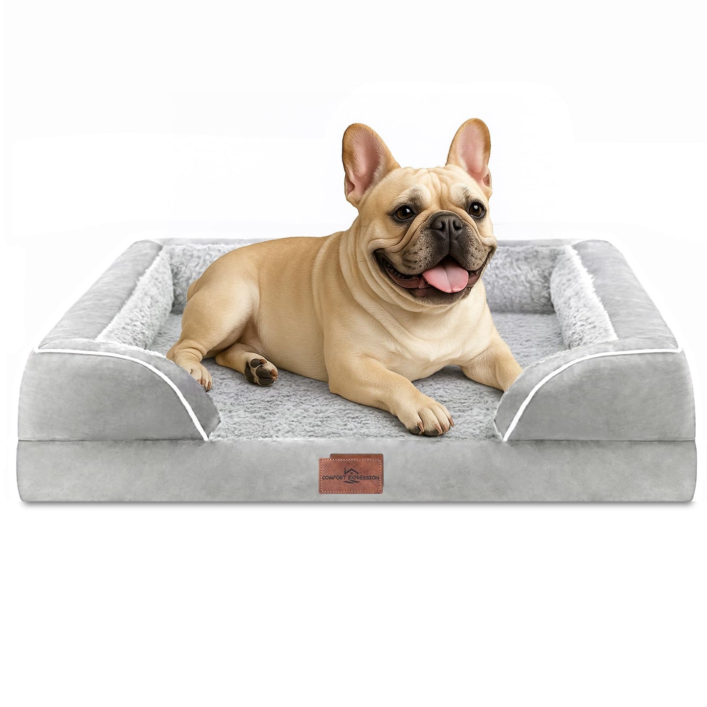 Comfort Expression Orthopedic Dog Bed for Extra Large Dogs with Bolster | Waterproof Dog Couch Bed with Washable Cover & Non-Slip Bottom, Supportive Egg Crate Foam XL Pet Bed, 42x30 Inch