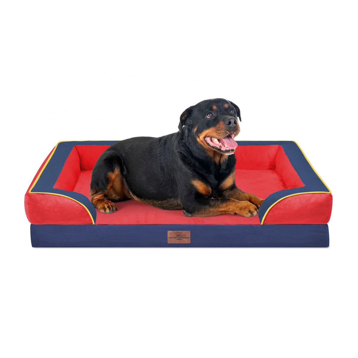 Comfort Expression Orthopedic Dog Bed for Extra Large Dogs with Bolster | Waterproof Dog Couch Bed with Washable Cover & Non-Slip Bottom, Supportive Egg Crate Foam XL Pet Bed, 42x30 Inch