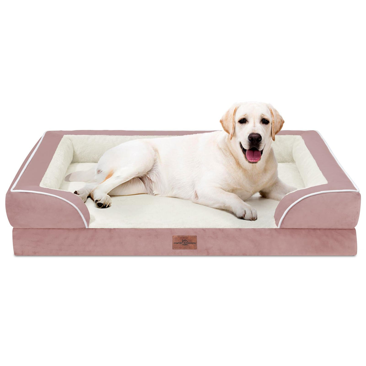Comfort Expression Orthopedic Dog Bed for Extra Large Dogs with Bolster | Waterproof Dog Couch Bed with Washable Cover & Non-Slip Bottom, Supportive Egg Crate Foam XL Pet Bed, 42x30 Inch