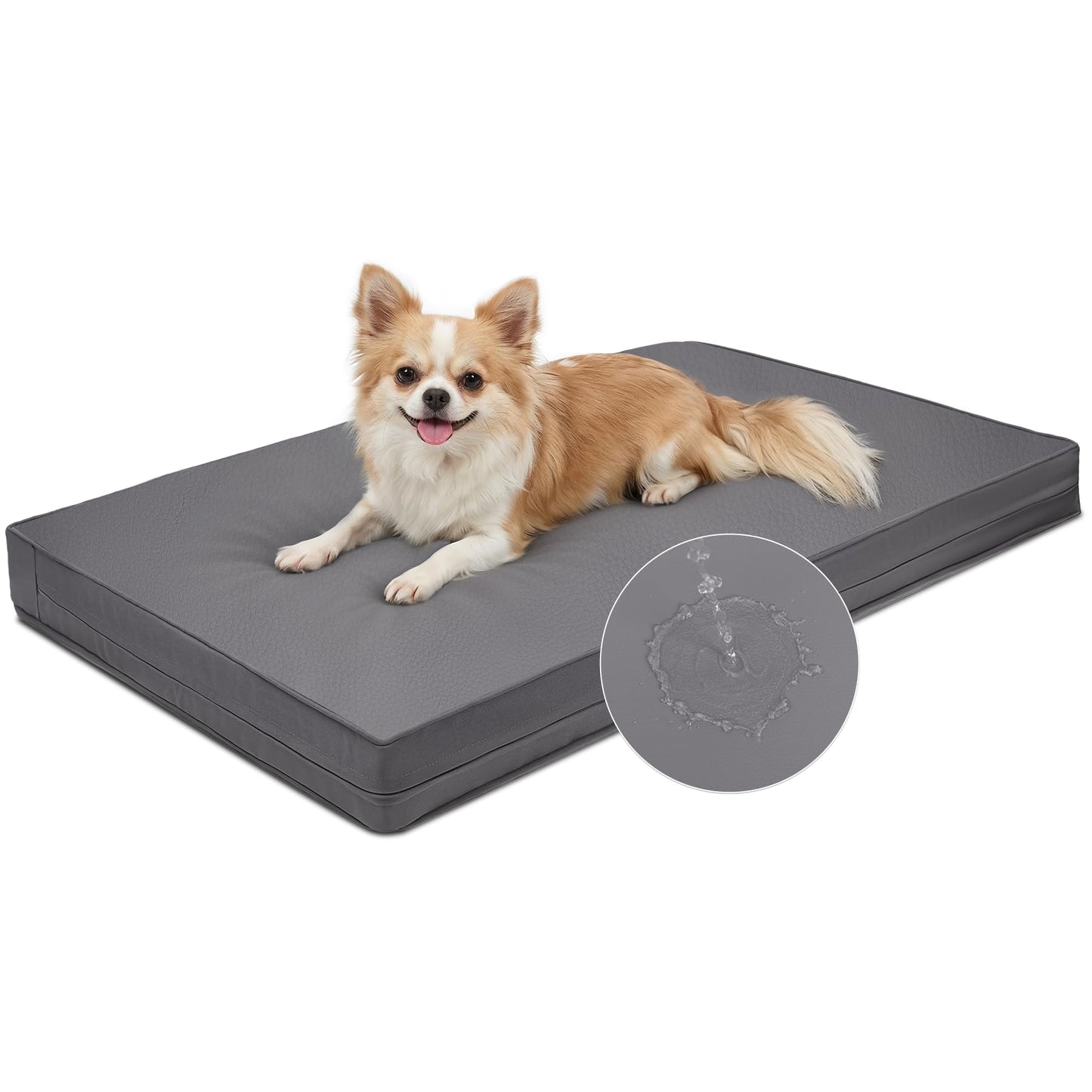 Vonabem Outdoor Waterproof Dog Bed Washable, Extra Large Crate Pad 42 inch, Wipeable Leather XL Pet beds with Removable Cover, Foam Orthopedic Anti-Slip Kennel Pads Reversible, 41"x27" Grey