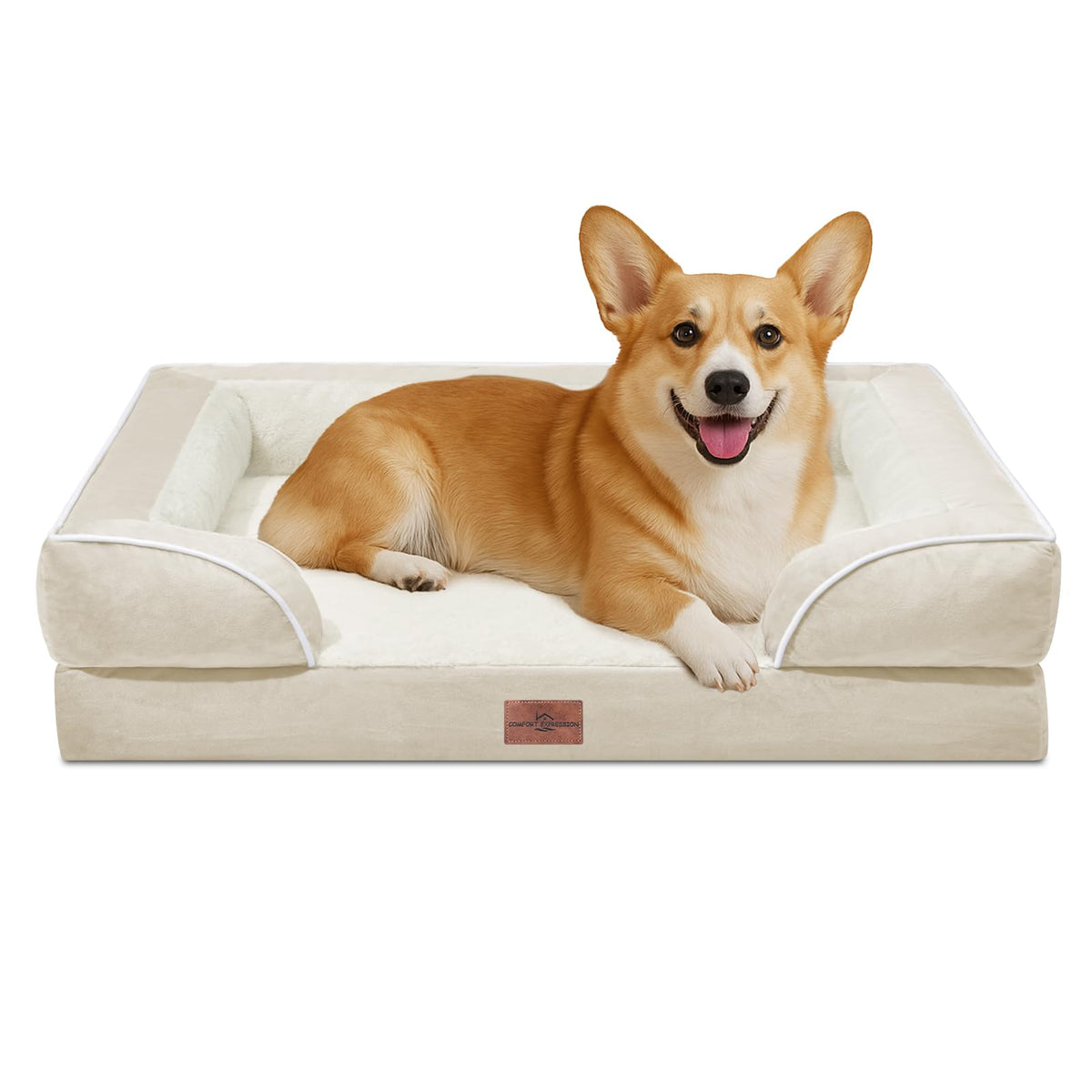 Comfort Expression Orthopedic Dog Bed for Extra Large Dogs with Bolster | Waterproof Dog Couch Bed with Washable Cover & Non-Slip Bottom, Supportive Egg Crate Foam XL Pet Bed, 42x30 Inch
