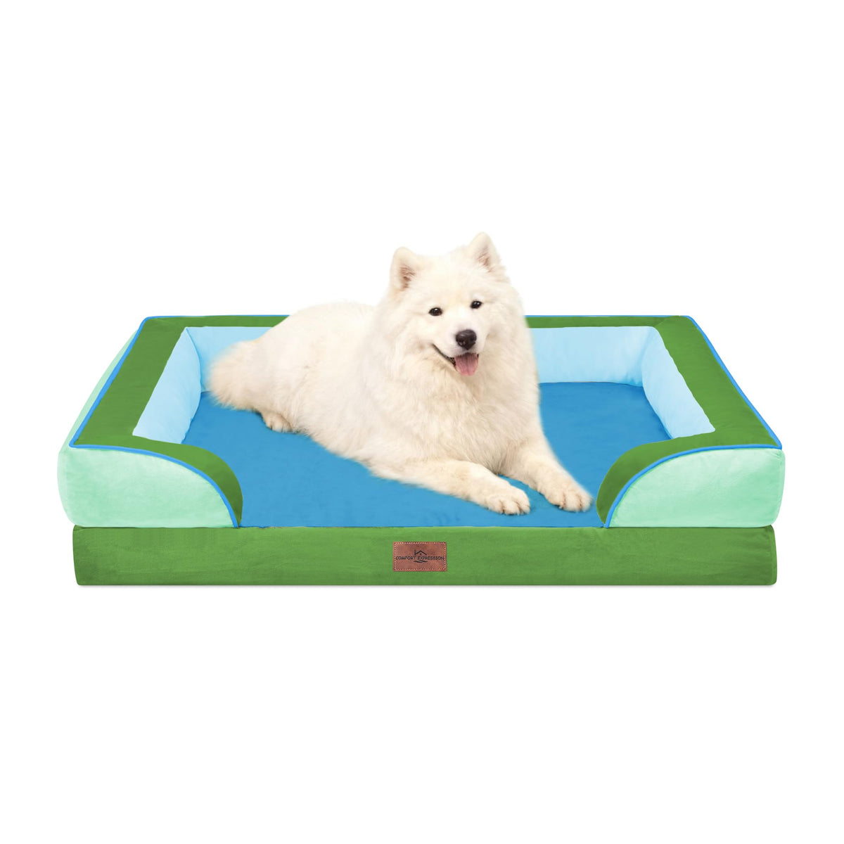 Comfort Expression Orthopedic Dog Bed for Extra Large Dogs with Bolster | Waterproof Dog Couch Bed with Washable Cover & Non-Slip Bottom, Supportive Egg Crate Foam XL Pet Bed, 42x30 Inch