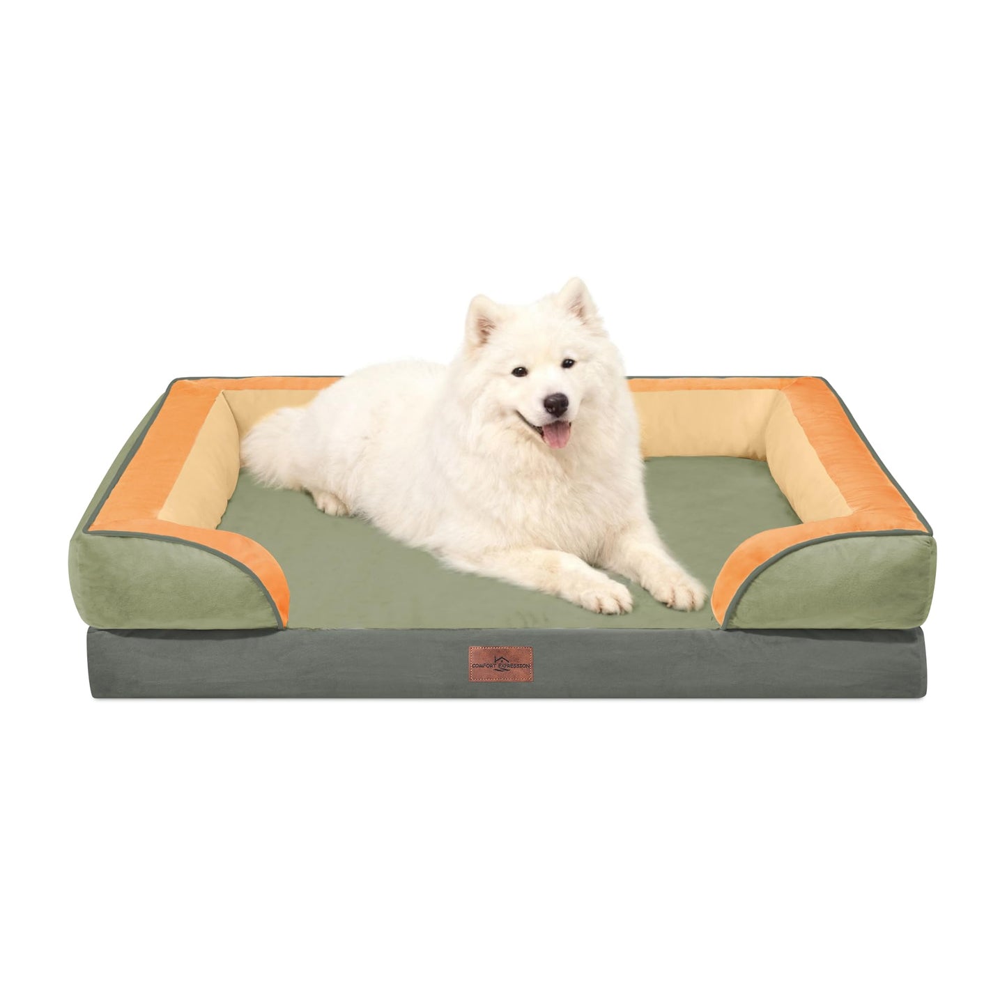 Comfort Expression Orthopedic Dog Bed for Extra Large Dogs with Bolster | Waterproof Dog Couch Bed with Washable Cover & Non-Slip Bottom, Supportive Egg Crate Foam XL Pet Bed, 42x30 Inch
