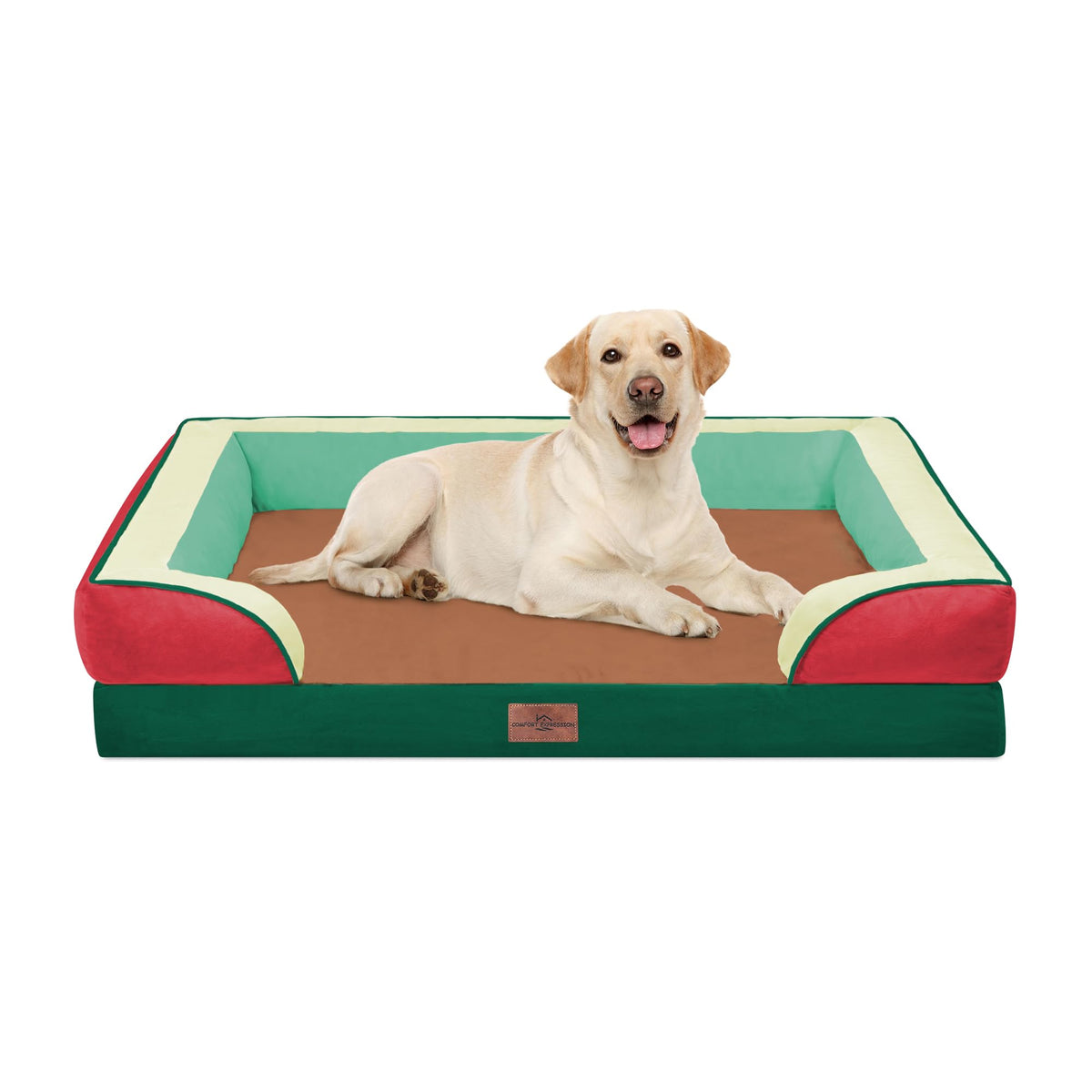 Comfort Expression Orthopedic Dog Bed for Extra Large Dogs with Bolster | Waterproof Dog Couch Bed with Washable Cover & Non-Slip Bottom, Supportive Egg Crate Foam XL Pet Bed, 42x30 Inch