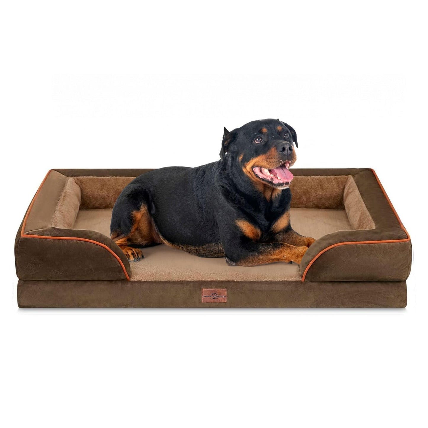 Comfort Expression Orthopedic Dog Bed for Extra Large Dogs with Bolster | Waterproof Dog Couch Bed with Washable Cover & Non-Slip Bottom, Supportive Egg Crate Foam XL Pet Bed, 42x30 Inch