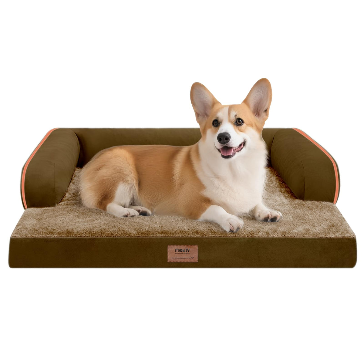 MEKIY Orthopedic Washable Dog Bed with Bolster for Medium to Large Dogs | Pillow Support for Neck Relief, Egg Crate Foam, Waterproof Liner, Anti-Slip Bottom, Removable Bolster Cover, 36 x 27 Inch