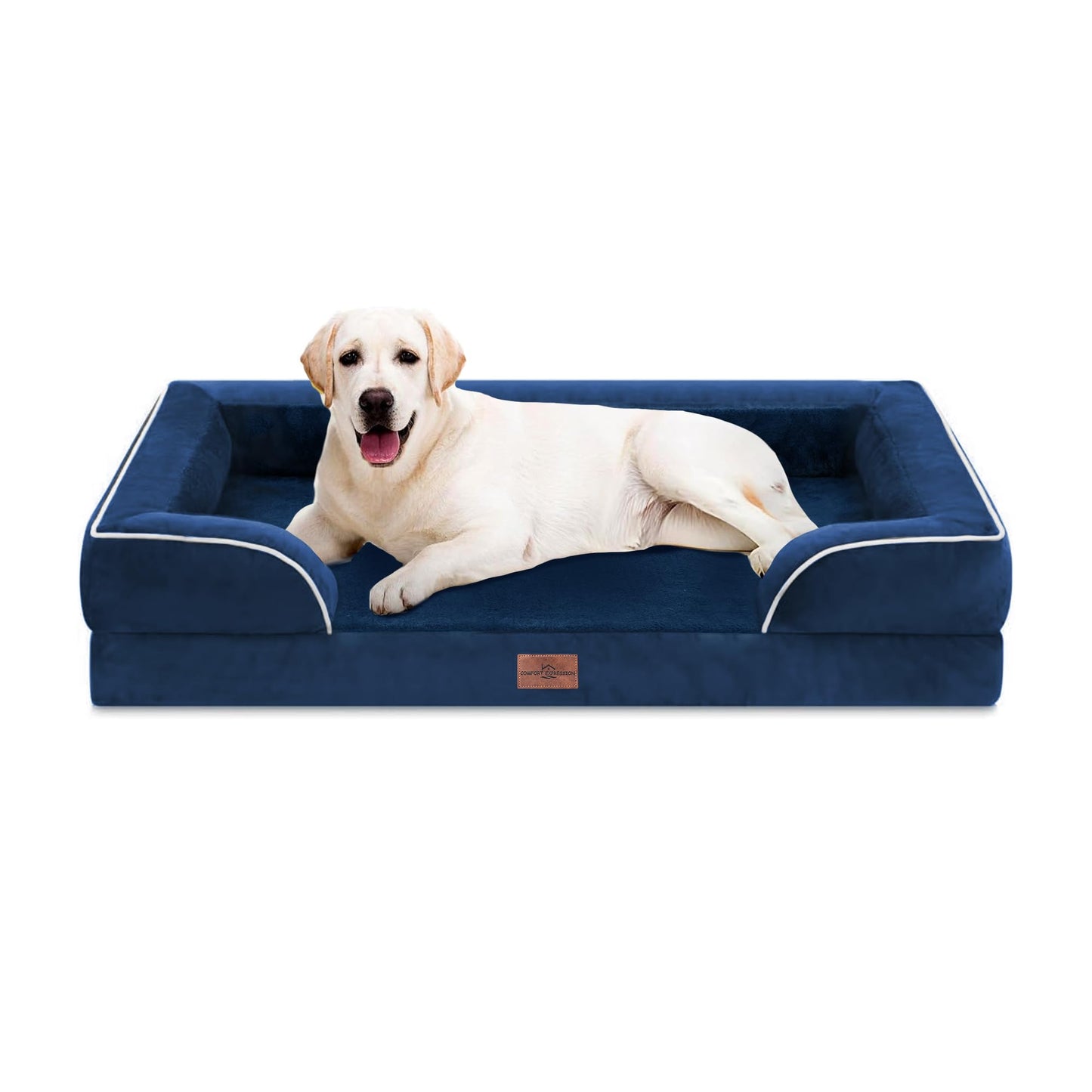 Comfort Expression Orthopedic Dog Bed for Extra Large Dogs with Bolster | Waterproof Dog Couch Bed with Washable Cover & Non-Slip Bottom, Supportive Egg Crate Foam XL Pet Bed, 42x30 Inch