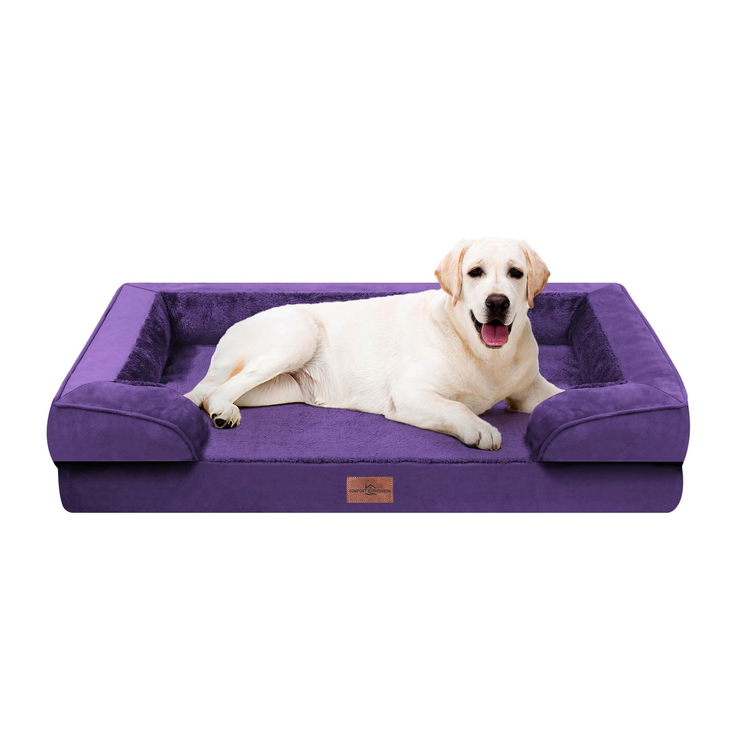 Comfort Expression Orthopedic Dog Bed for Extra Large Dogs with Bolster | Waterproof Dog Couch Bed with Washable Cover & Non-Slip Bottom, Supportive Egg Crate Foam XL Pet Bed, 42x30 Inch
