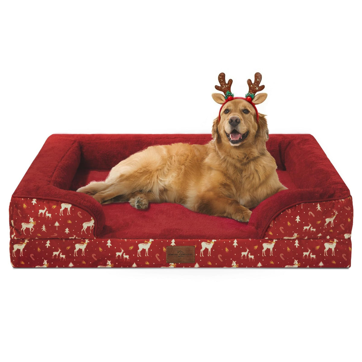Comfort Expression Orthopedic Dog Bed for Extra Large Dogs with Bolster | Waterproof Dog Couch Bed with Washable Cover & Non-Slip Bottom, Supportive Egg Crate Foam XL Pet Bed, 42x30 Inch
