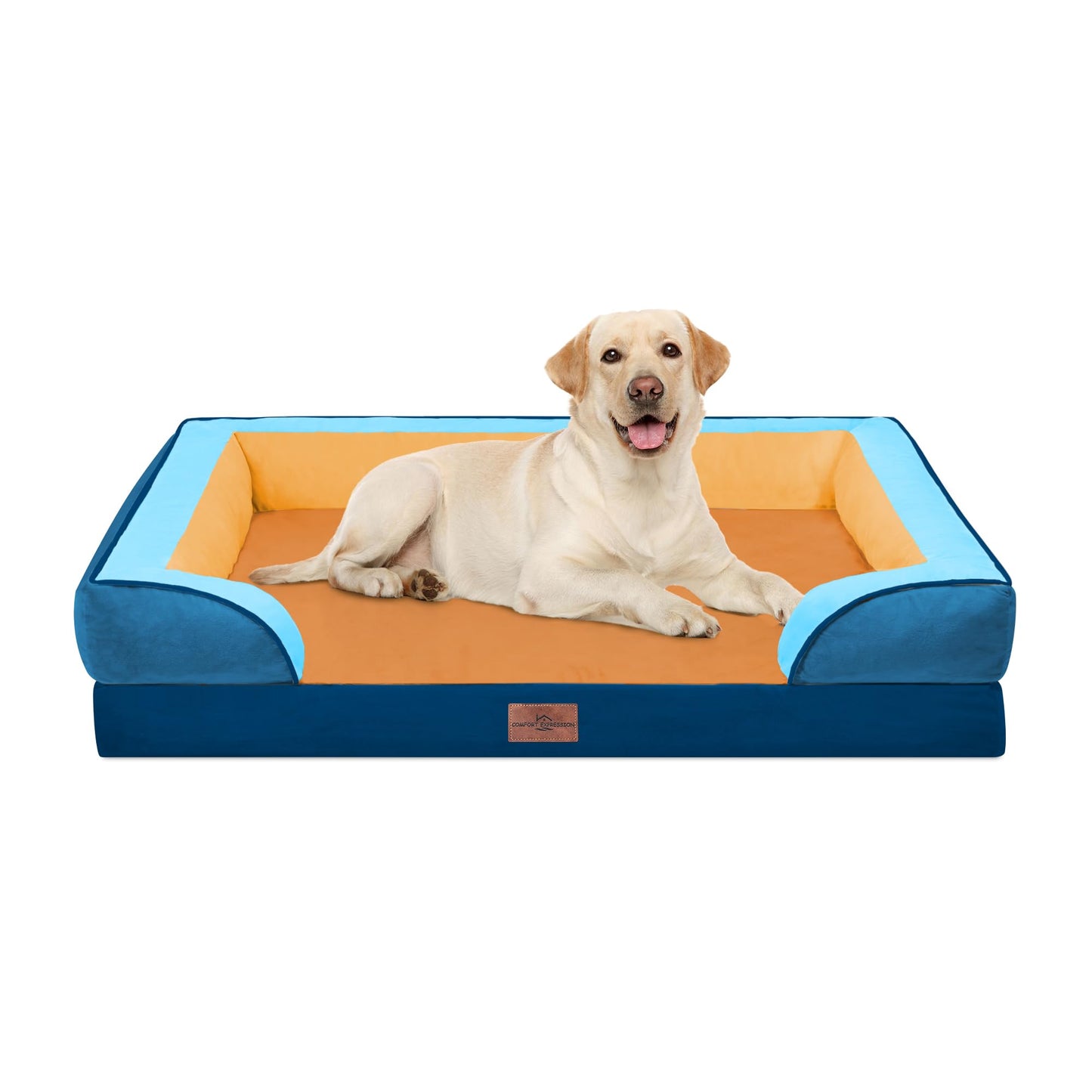 Comfort Expression Orthopedic Dog Bed for Extra Large Dogs with Bolster | Waterproof Dog Couch Bed with Washable Cover & Non-Slip Bottom, Supportive Egg Crate Foam XL Pet Bed, 42x30 Inch