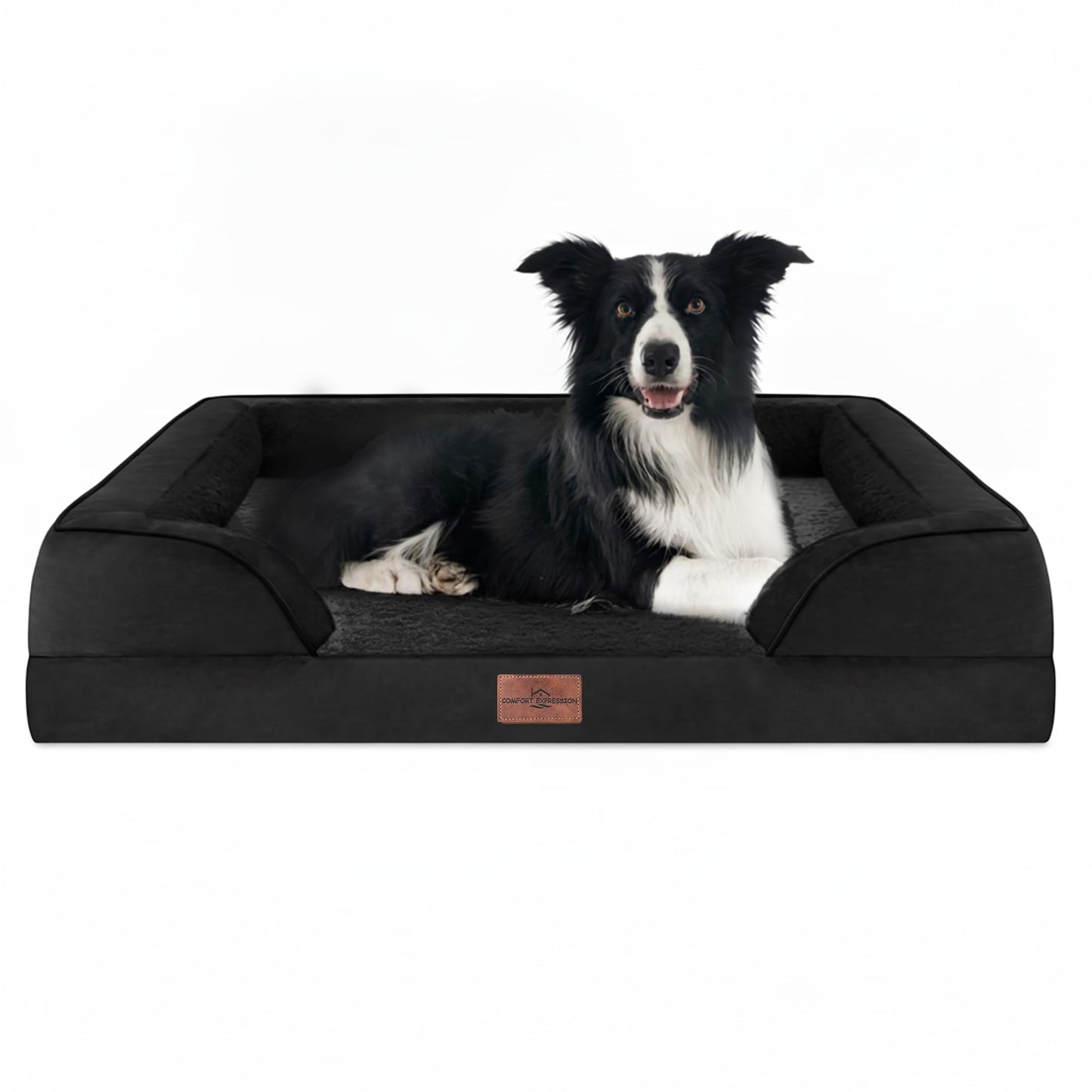 Comfort Expression Orthopedic Dog Bed for Extra Large Dogs with Bolster | Waterproof Dog Couch Bed with Washable Cover & Non-Slip Bottom, Supportive Egg Crate Foam XL Pet Bed, 42x30 Inch