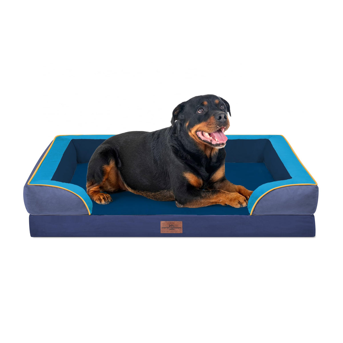 Comfort Expression Orthopedic Dog Bed for Extra Large Dogs with Bolster | Waterproof Dog Couch Bed with Washable Cover & Non-Slip Bottom, Supportive Egg Crate Foam XL Pet Bed, 42x30 Inch