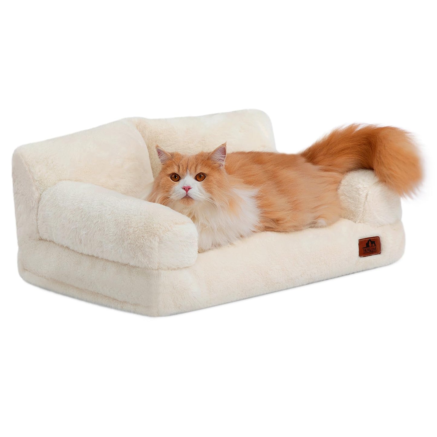 Hollypet Fluffy Dog Cat Bed Pet Couch Beds Plush Soft Warming Washable Puppy Bed for Small Medium Dogs and Large Cats, White, 24" L x 18" W x 10" Th