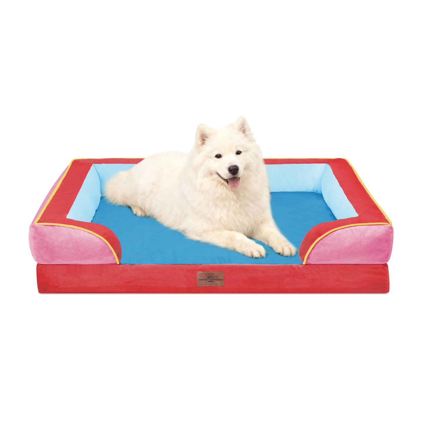 Comfort Expression Orthopedic Dog Bed for Extra Large Dogs with Bolster | Waterproof Dog Couch Bed with Washable Cover & Non-Slip Bottom, Supportive Egg Crate Foam XL Pet Bed, 42x30 Inch