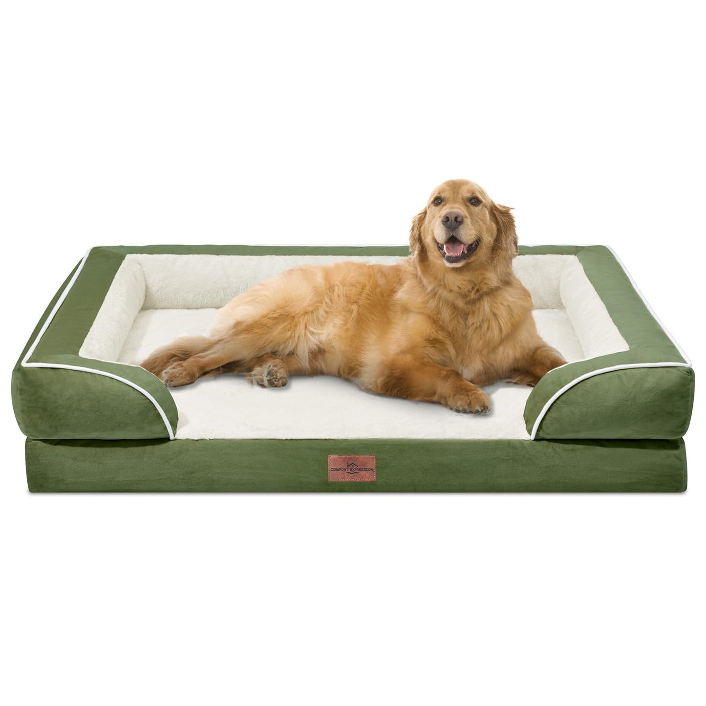 Comfort Expression Orthopedic Dog Bed for Extra Large Dogs with Bolster | Waterproof Dog Couch Bed with Washable Cover & Non-Slip Bottom, Supportive Egg Crate Foam XL Pet Bed, 42x30 Inch