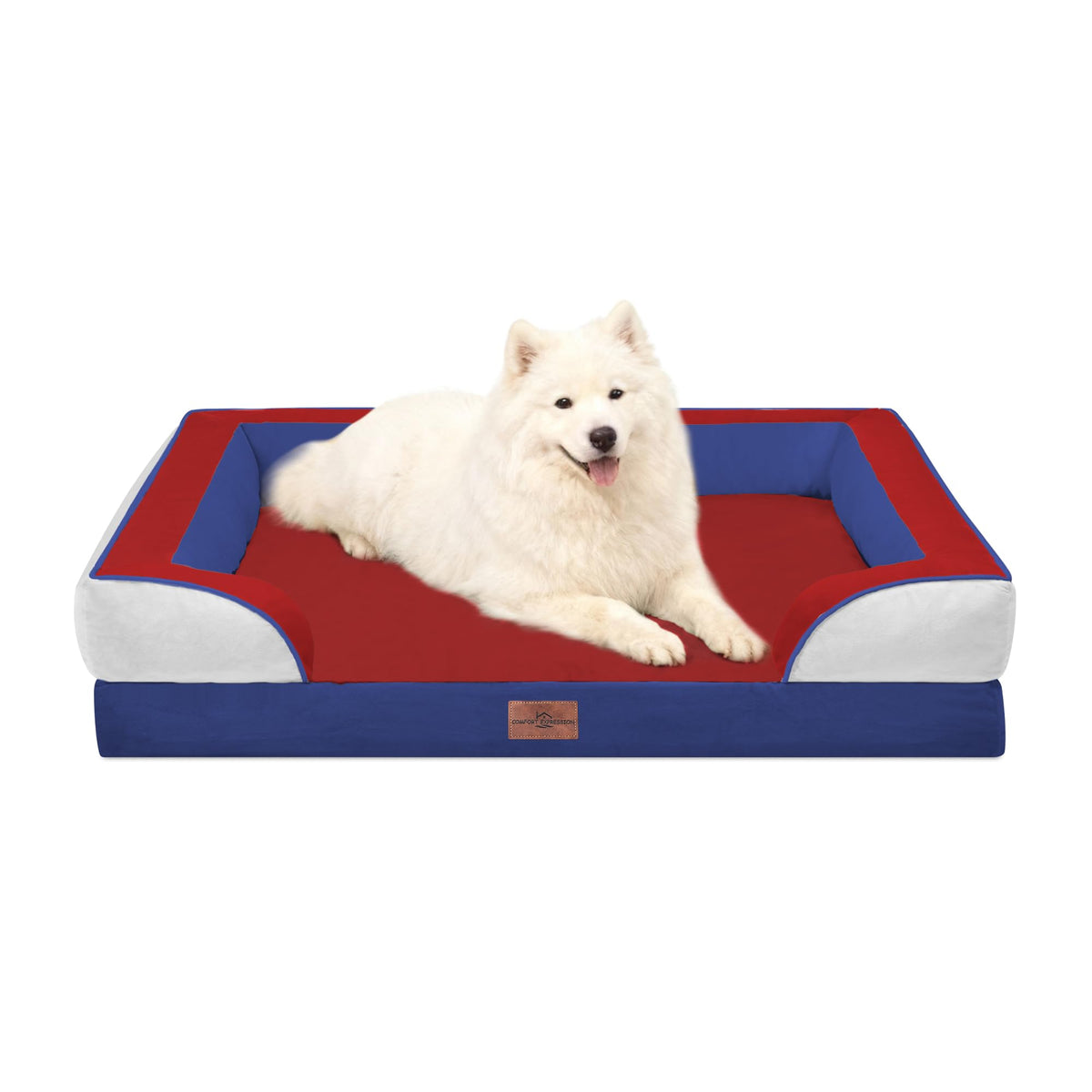 Comfort Expression Orthopedic Dog Bed for Extra Large Dogs with Bolster | Waterproof Dog Couch Bed with Washable Cover & Non-Slip Bottom, Supportive Egg Crate Foam XL Pet Bed, 42x30 Inch