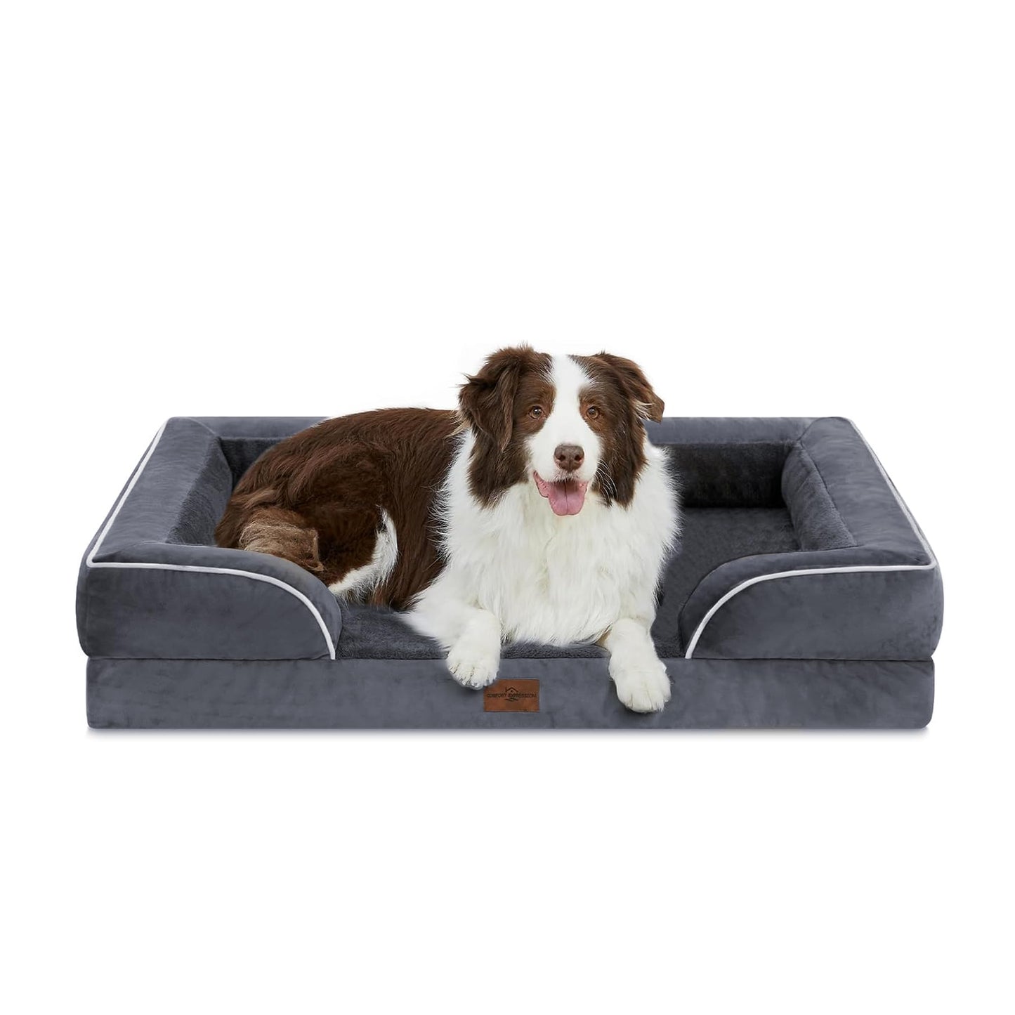 Comfort Expression Orthopedic Dog Bed for Extra Large Dogs with Bolster | Waterproof Dog Couch Bed with Washable Cover & Non-Slip Bottom, Supportive Egg Crate Foam XL Pet Bed, 42x30 Inch