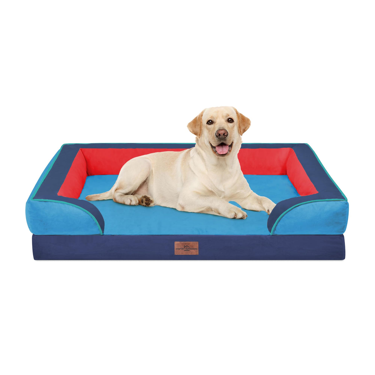 Comfort Expression Orthopedic Dog Bed for Extra Large Dogs with Bolster | Waterproof Dog Couch Bed with Washable Cover & Non-Slip Bottom, Supportive Egg Crate Foam XL Pet Bed, 42x30 Inch