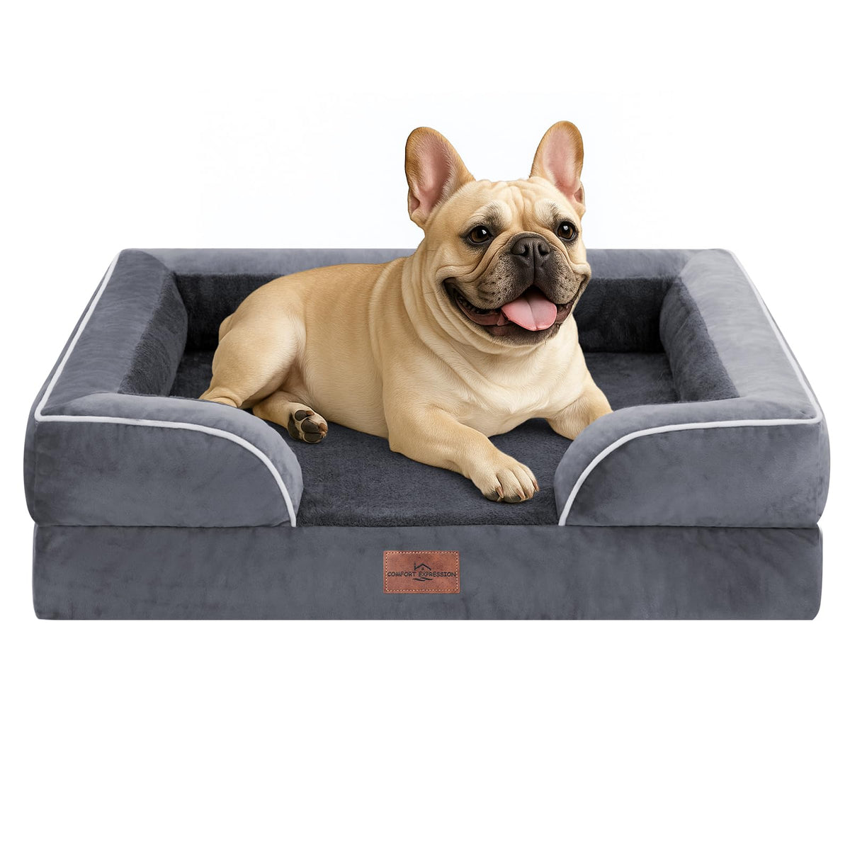 Comfort Expression Orthopedic Dog Bed for Extra Large Dogs with Bolster | Waterproof Dog Couch Bed with Washable Cover & Non-Slip Bottom, Supportive Egg Crate Foam XL Pet Bed, 42x30 Inch