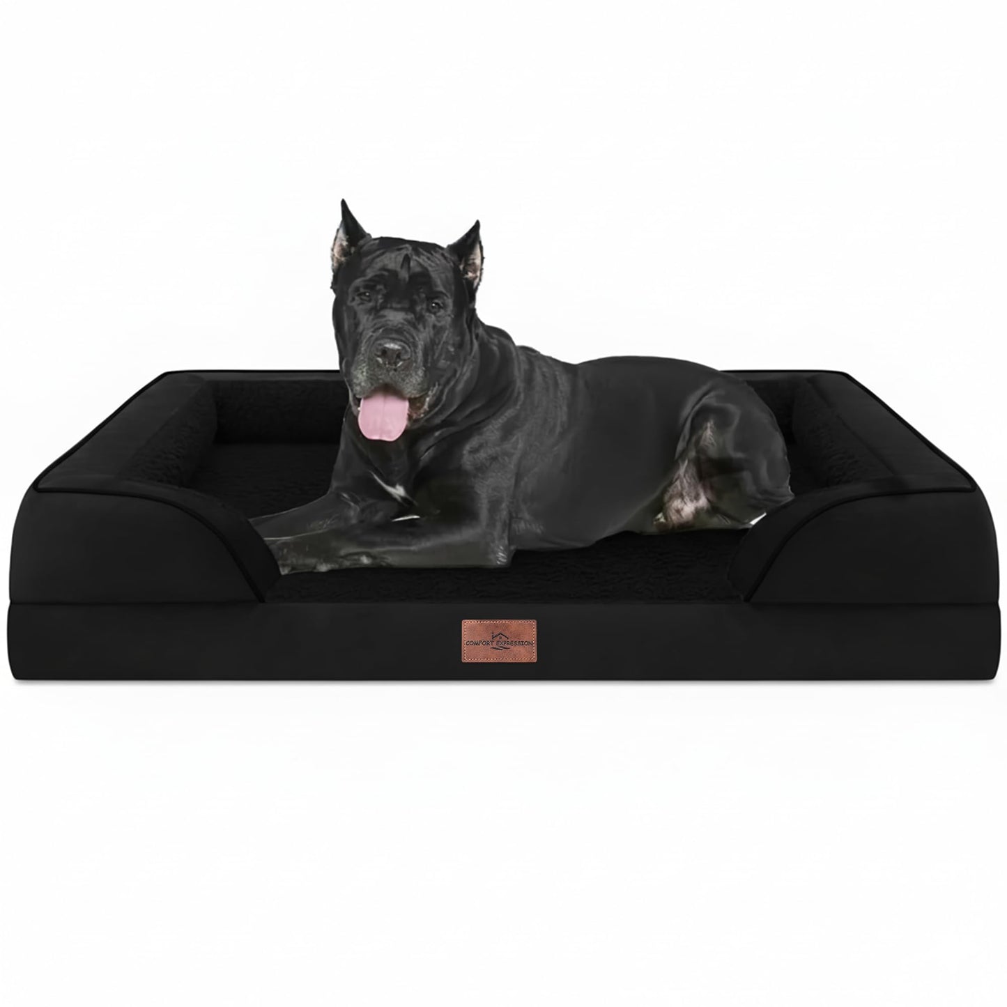 Comfort Expression Orthopedic Dog Bed for Extra Large Dogs with Bolster | Waterproof Dog Couch Bed with Washable Cover & Non-Slip Bottom, Supportive Egg Crate Foam XL Pet Bed, 42x30 Inch