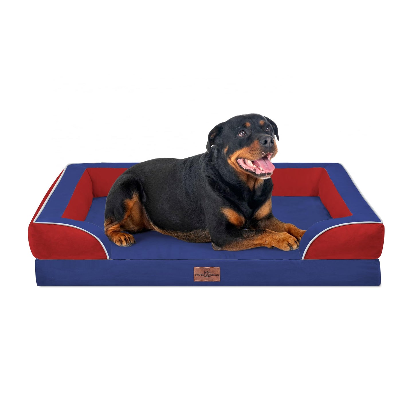 Comfort Expression Orthopedic Dog Bed for Extra Large Dogs with Bolster | Waterproof Dog Couch Bed with Washable Cover & Non-Slip Bottom, Supportive Egg Crate Foam XL Pet Bed, 42x30 Inch