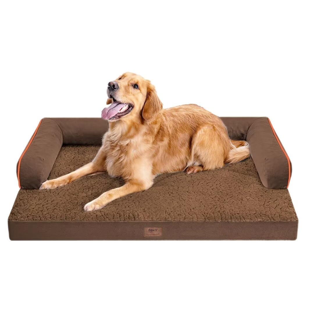 MEKIY Orthopedic Washable Dog Bed with Bolster for Medium to Large Dogs | Pillow Support for Neck Relief, Egg Crate Foam, Waterproof Liner, Anti-Slip Bottom, Removable Bolster Cover, 36 x 27 Inch