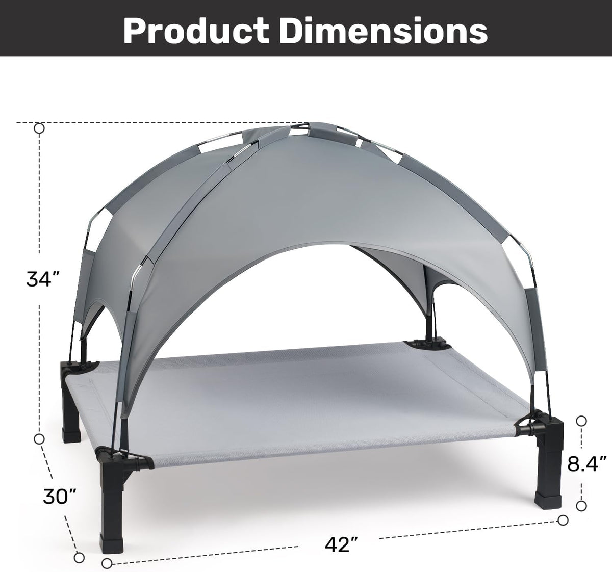 Heeyoo Elevated Dog Bed with Removable Canopy, Portable Dog Cot with Sun Protection Shade Tent, Raised Pet Cooling Cot Bed for Dogs, 42in