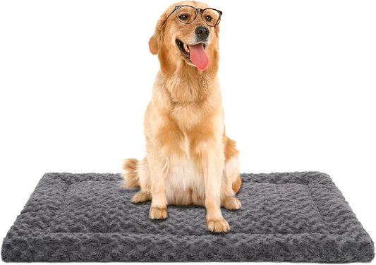 Washable Dog Bed Mat Ultra Soft Dog Crate Pad Comfy Fluffy Pet Kennel Beds Sleeping Mattress for Large Jumbo Medium Small Dogs Grey