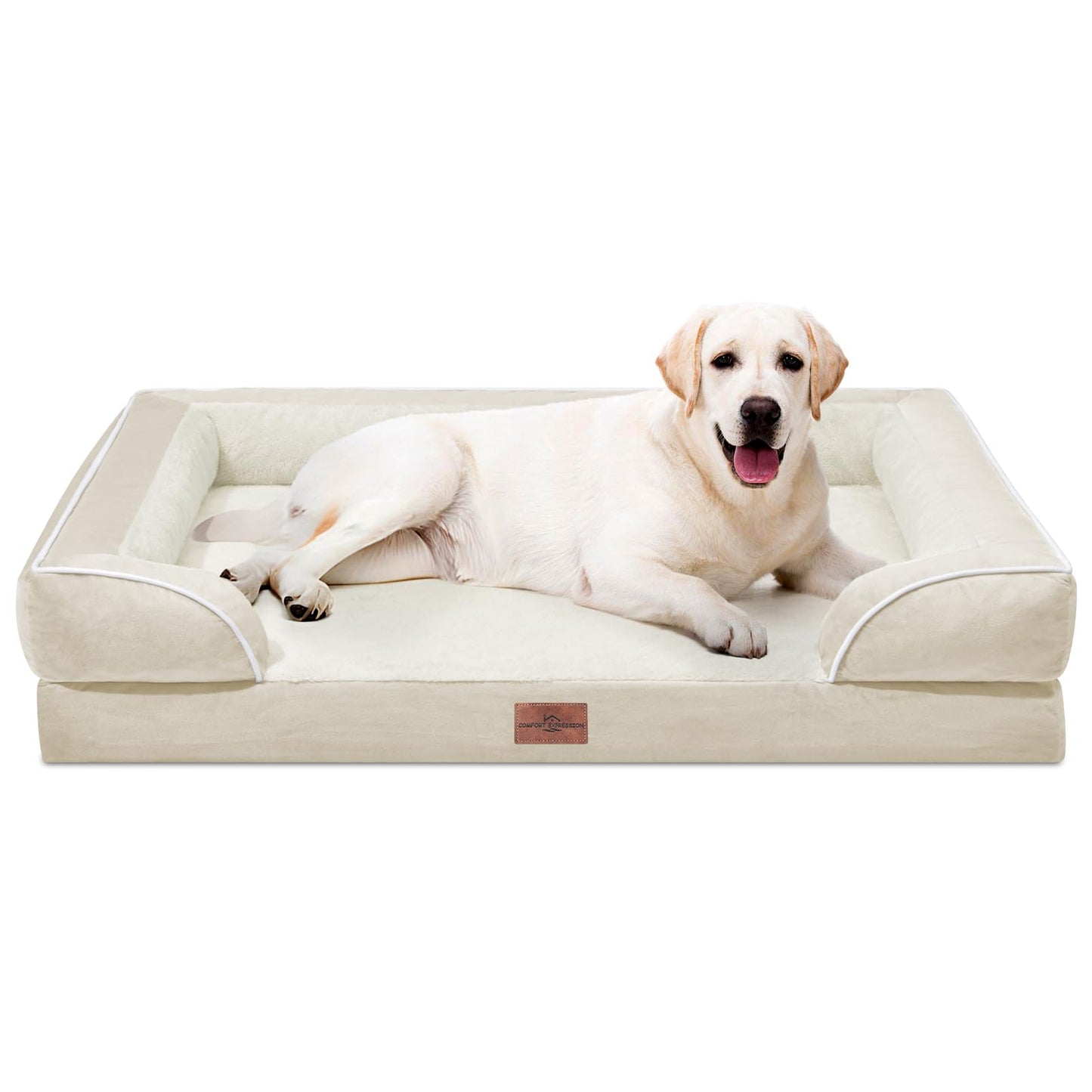 Comfort Expression Orthopedic Dog Bed for Extra Large Dogs with Bolster | Waterproof Dog Couch Bed with Washable Cover & Non-Slip Bottom, Supportive Egg Crate Foam XL Pet Bed, 42x30 Inch