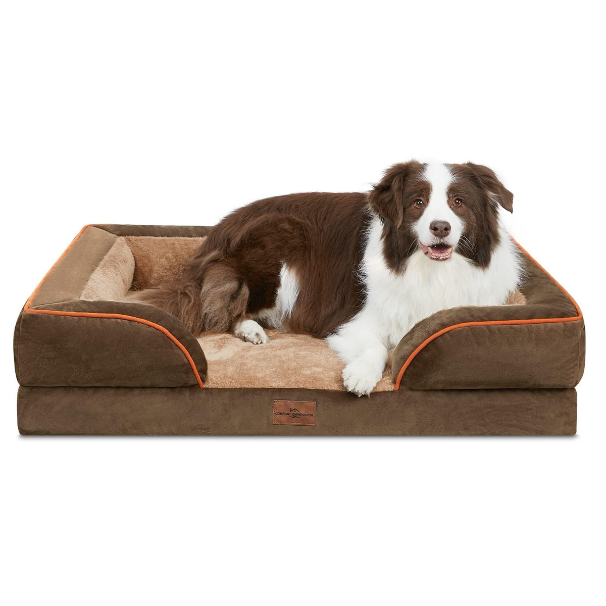 Comfort Expression Orthopedic Dog Bed for Extra Large Dogs with Bolster | Waterproof Dog Couch Bed with Washable Cover & Non-Slip Bottom, Supportive Egg Crate Foam XL Pet Bed, 42x30 Inch