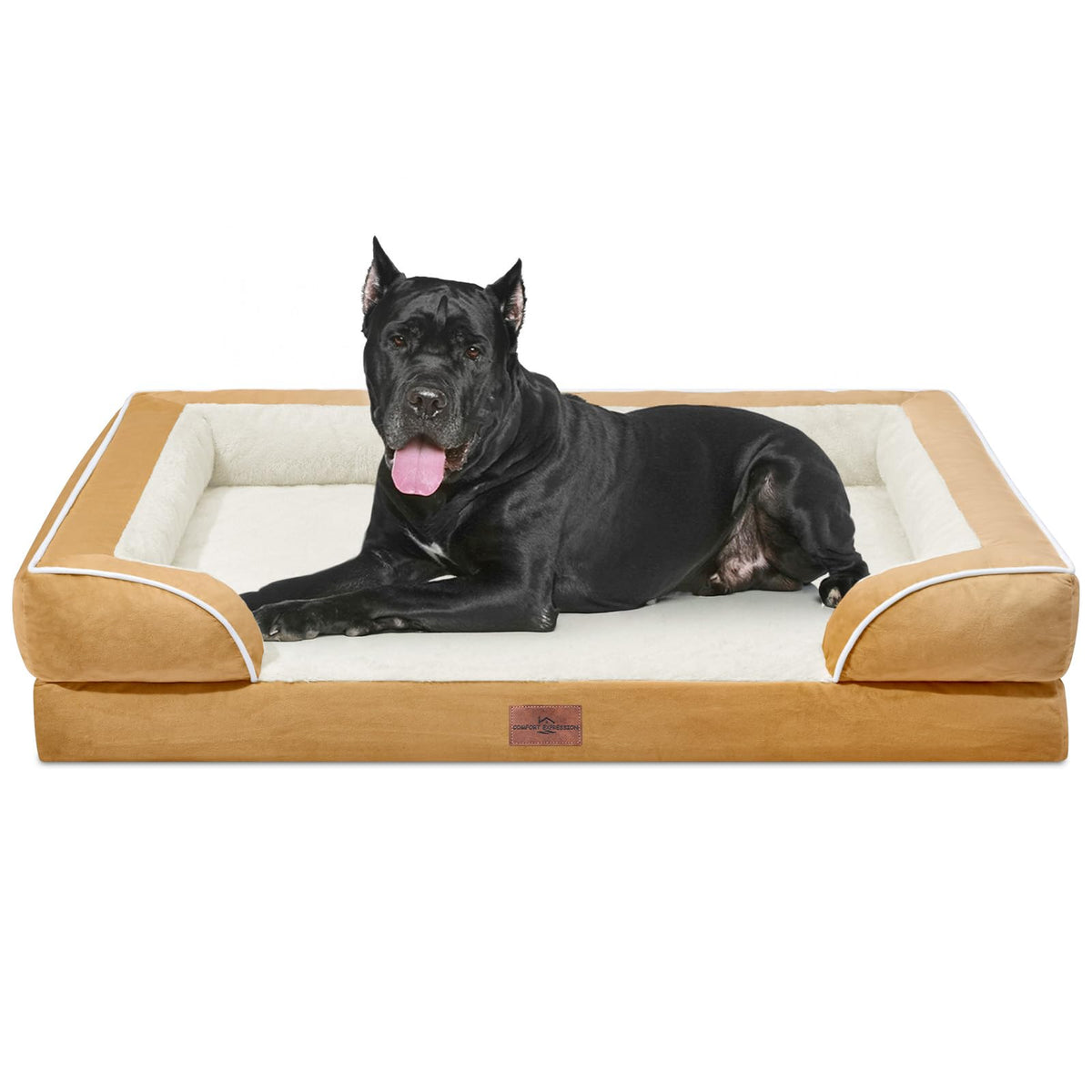 Comfort Expression Orthopedic Dog Bed for Extra Large Dogs with Bolster | Waterproof Dog Couch Bed with Washable Cover & Non-Slip Bottom, Supportive Egg Crate Foam XL Pet Bed, 42x30 Inch