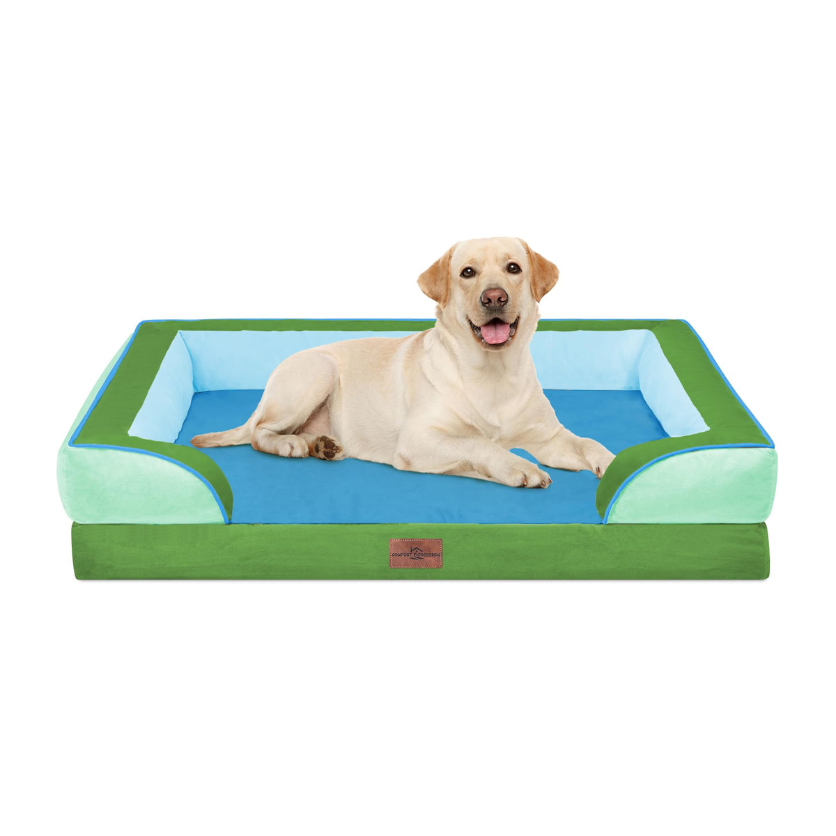 Comfort Expression Orthopedic Dog Bed for Extra Large Dogs with Bolster | Waterproof Dog Couch Bed with Washable Cover & Non-Slip Bottom, Supportive Egg Crate Foam XL Pet Bed, 42x30 Inch
