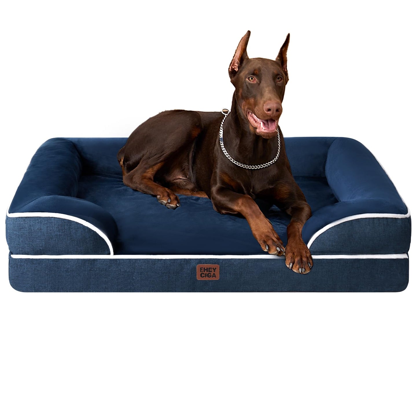 EHEYCIGA Orthopedic Dog Beds for Extra Large Dogs 44x32Inch, Waterproof Memory Foam XL Pet Bed with Sides, Non-Slip and Egg-Crate Foam Big Dog Couch Bed with Washable Removable Cover, Grey